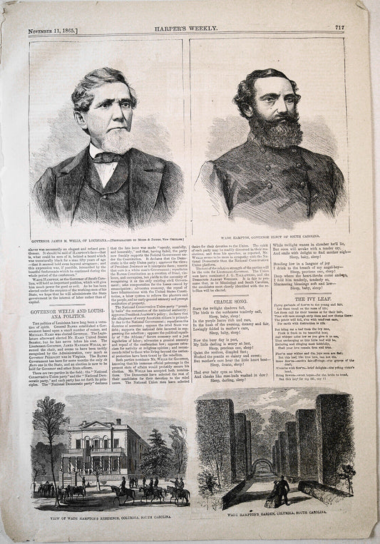 Governor Wells and Louisiana Politics + Wade Hampton of South Carolina - HW 1865