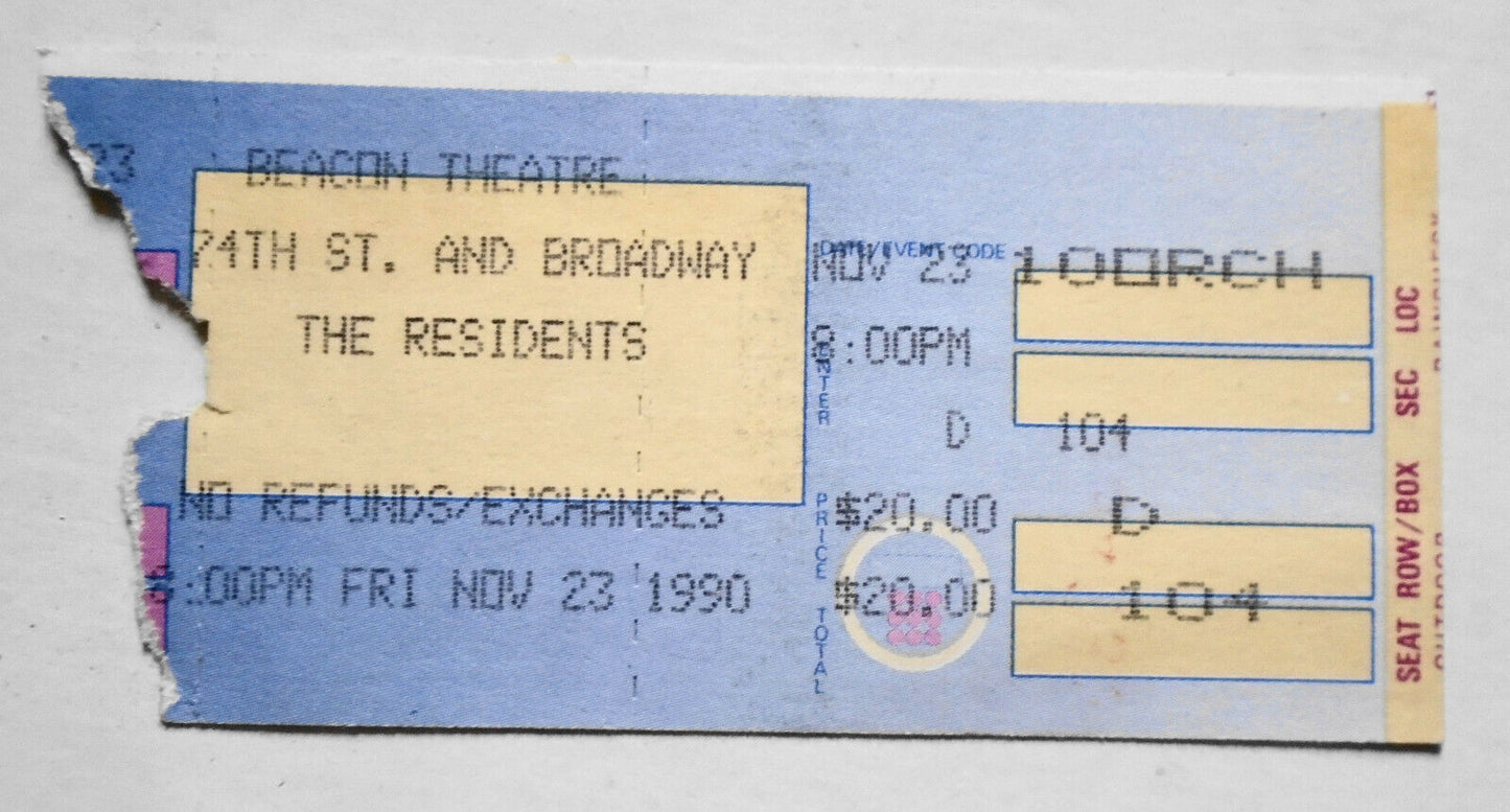 The Residents : 2 Ticket Stubs - Beacon Theater New York City, February 23, 1990