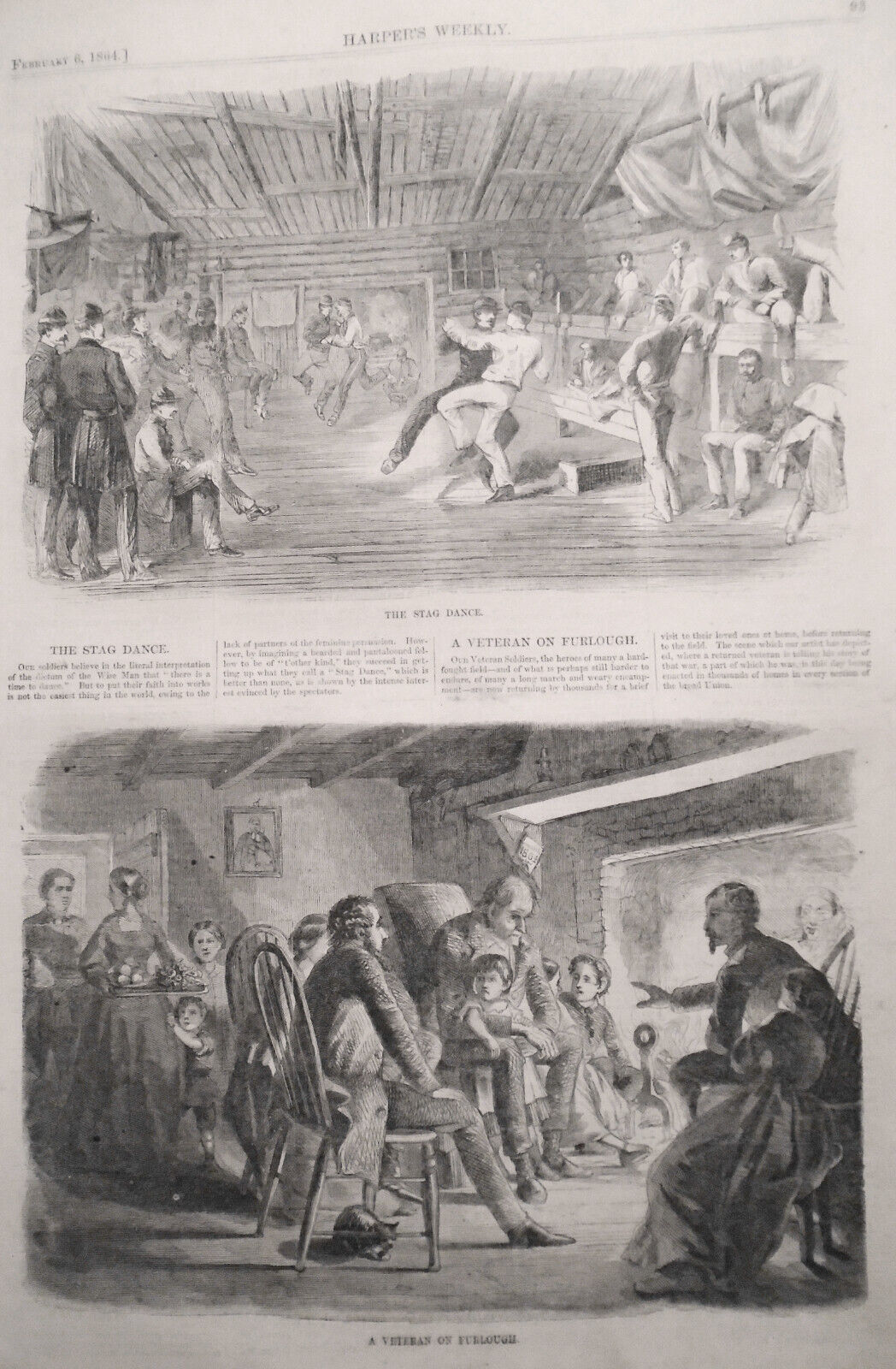 Harper's Weekly February 6, 1864.  Halt Of Wagon Train- Winslow Homer, Civil War
