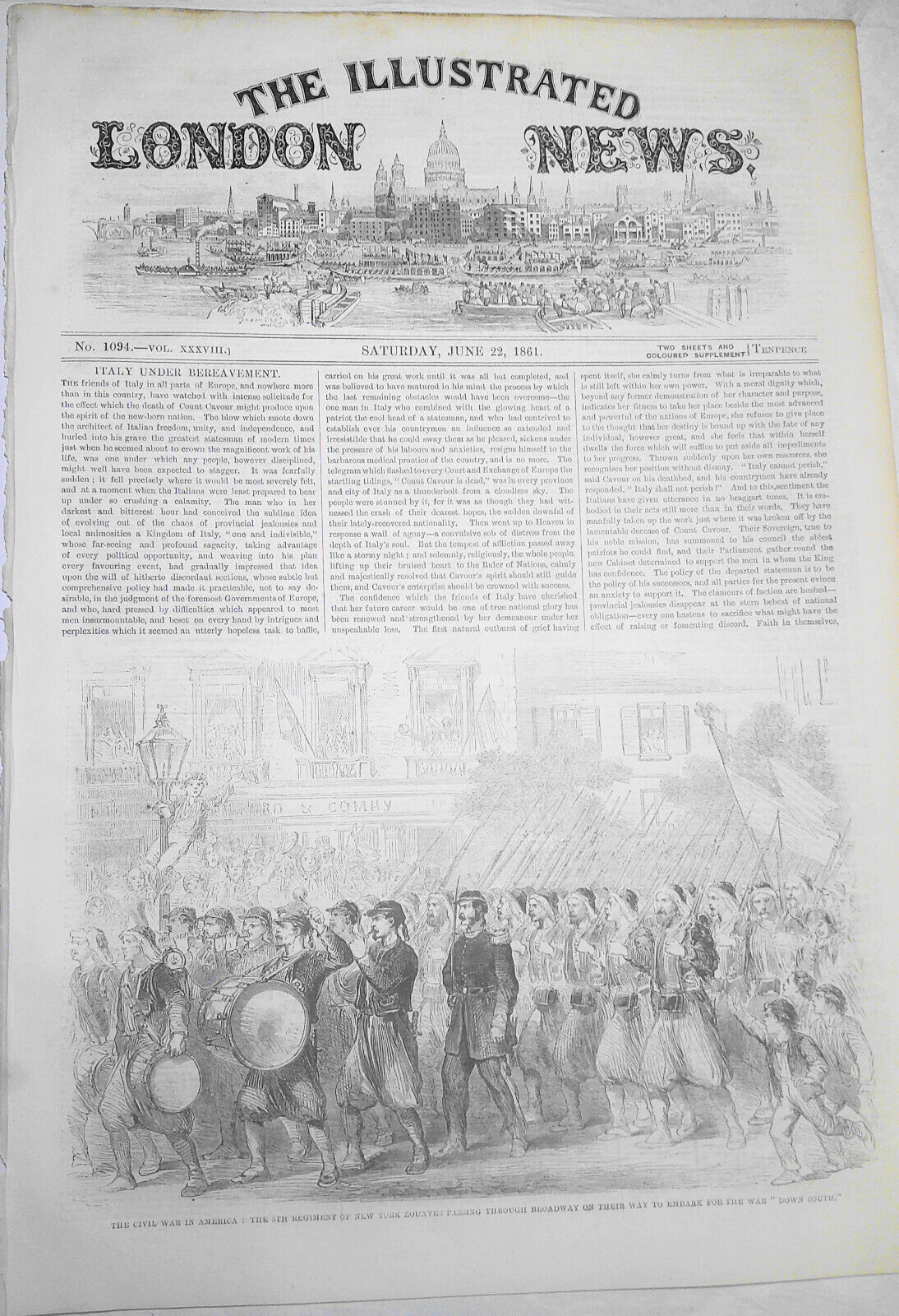 1861 [Civil War] New York Zouaves on Broadway on their way to war "down south"