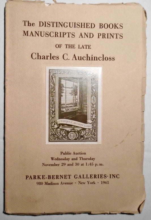 Distinguished Books Manuscripts Prints of Charles Auchincloss. 1961 Parke-Bernet