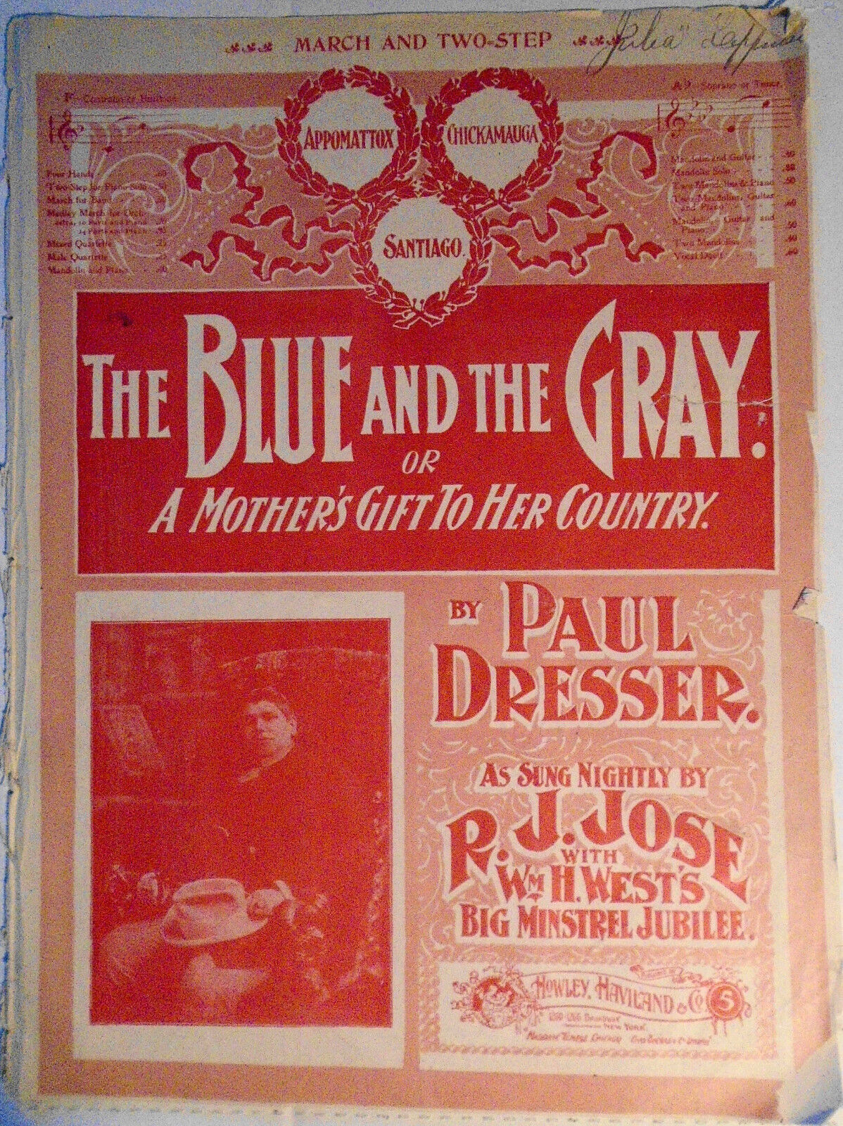 The Blue And The Gray, by Paul Dresser. 1900.  Introducing the Sousa Girl.