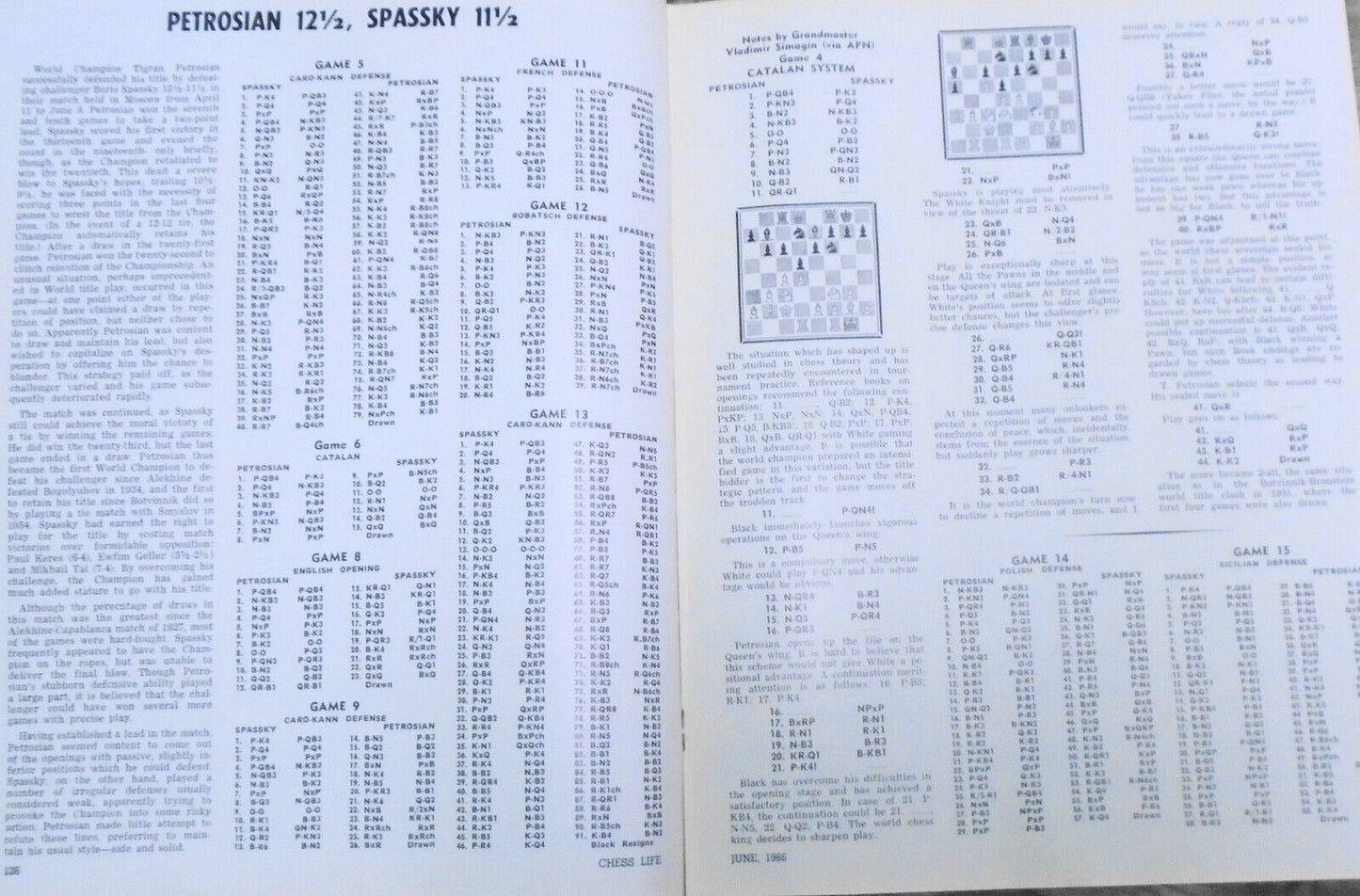 Chess Life, June 1966 -  Petrosian-Spassky Match, etc..