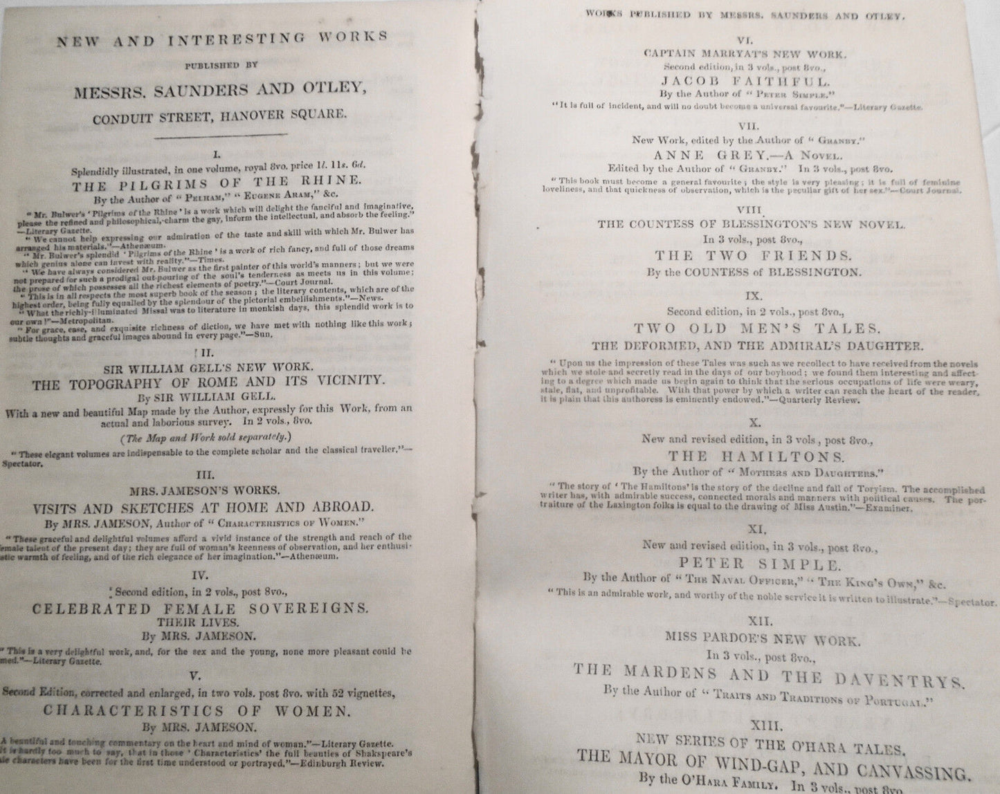 1834 The Present Crisis. Letter to Late Cabinet Minister - Edward Bulwer Lytton