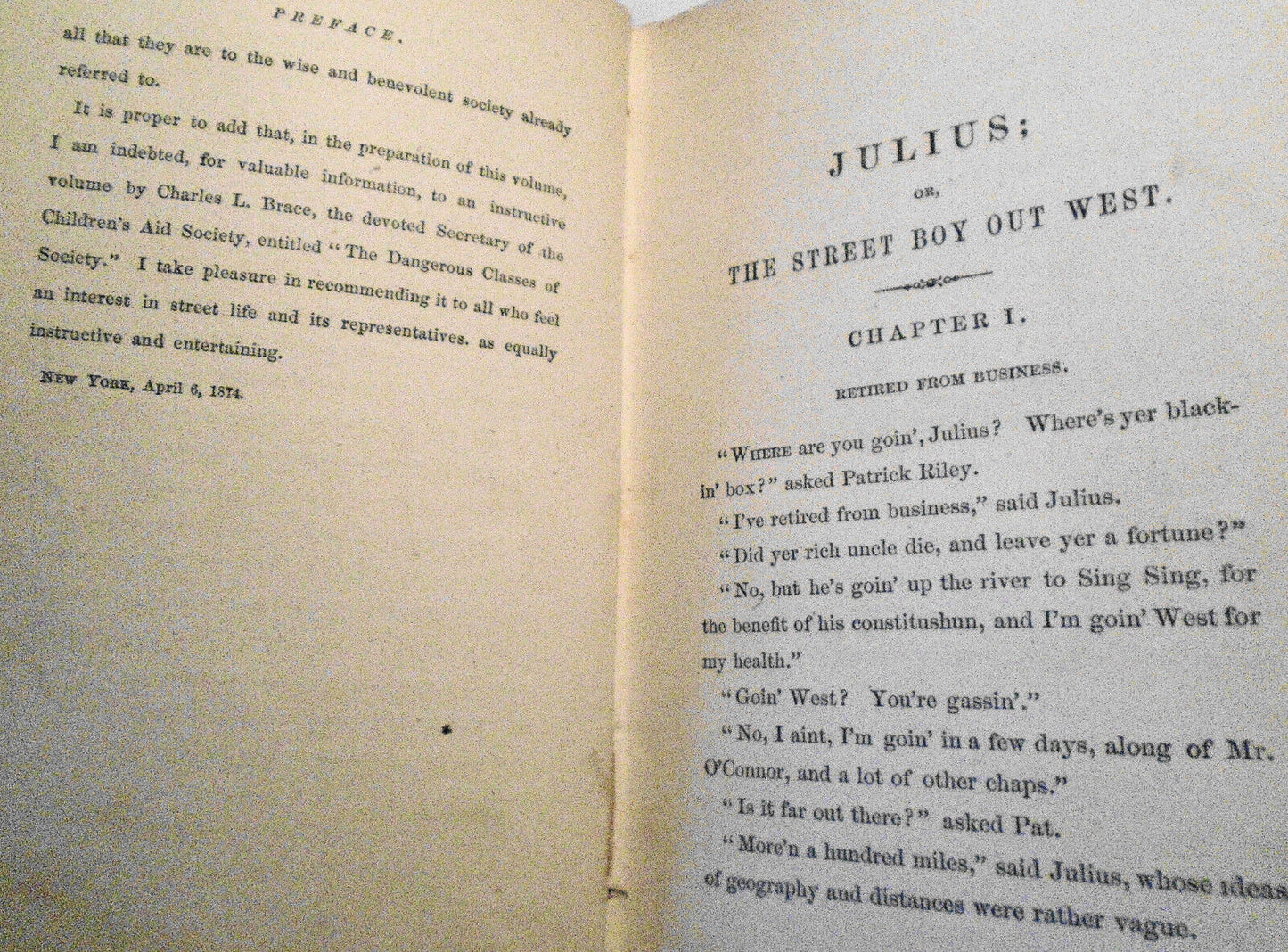 Julius, or, The street boy out west, by Horatio Alger, Jr.. FIRST EDITION, 1874