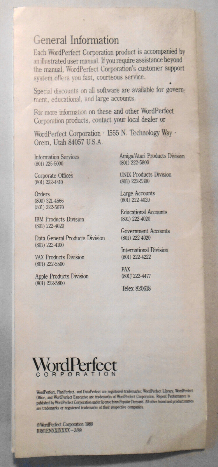 1989 3 WordPerfect for IBM PCs brochures