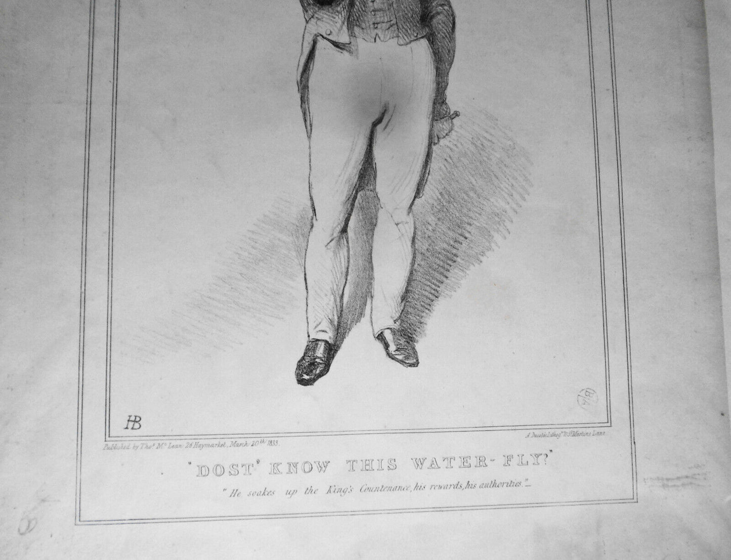 1833 "Dost know this water-fly?"- by John Doyle (HB). Original lithograph.