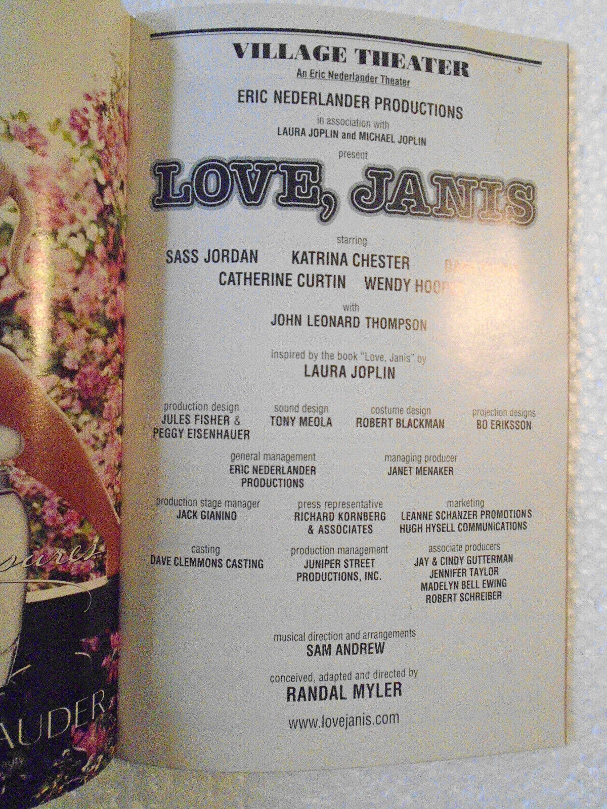 Love, Janis - Playbill - December 2002. Village Theater, NYC. Sass Jordan...