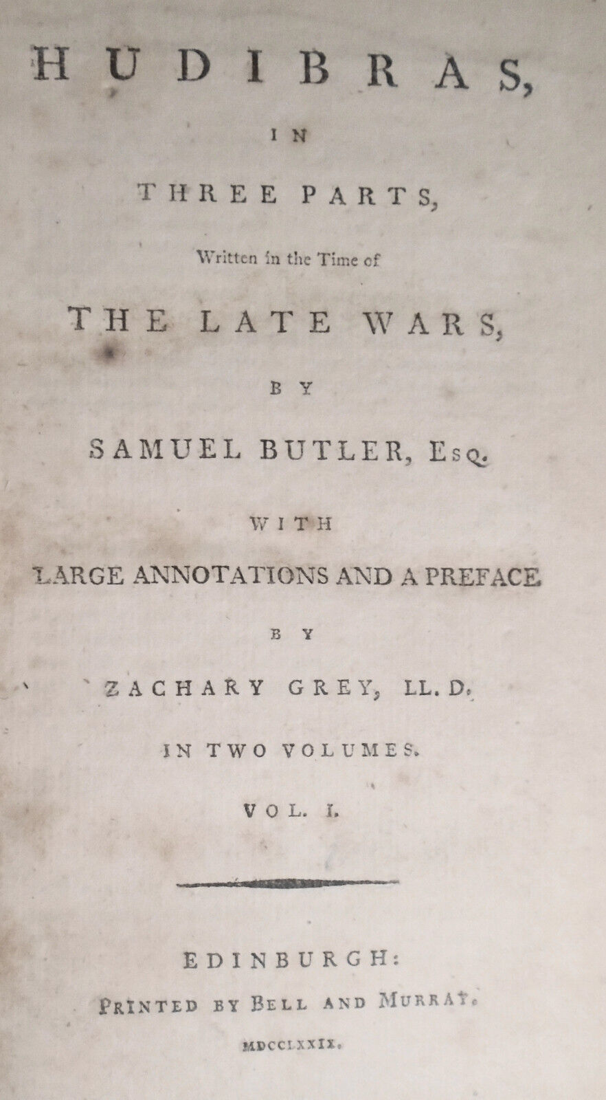 1779 Hudibras, by Samuel Butler. 2 Volumes set.