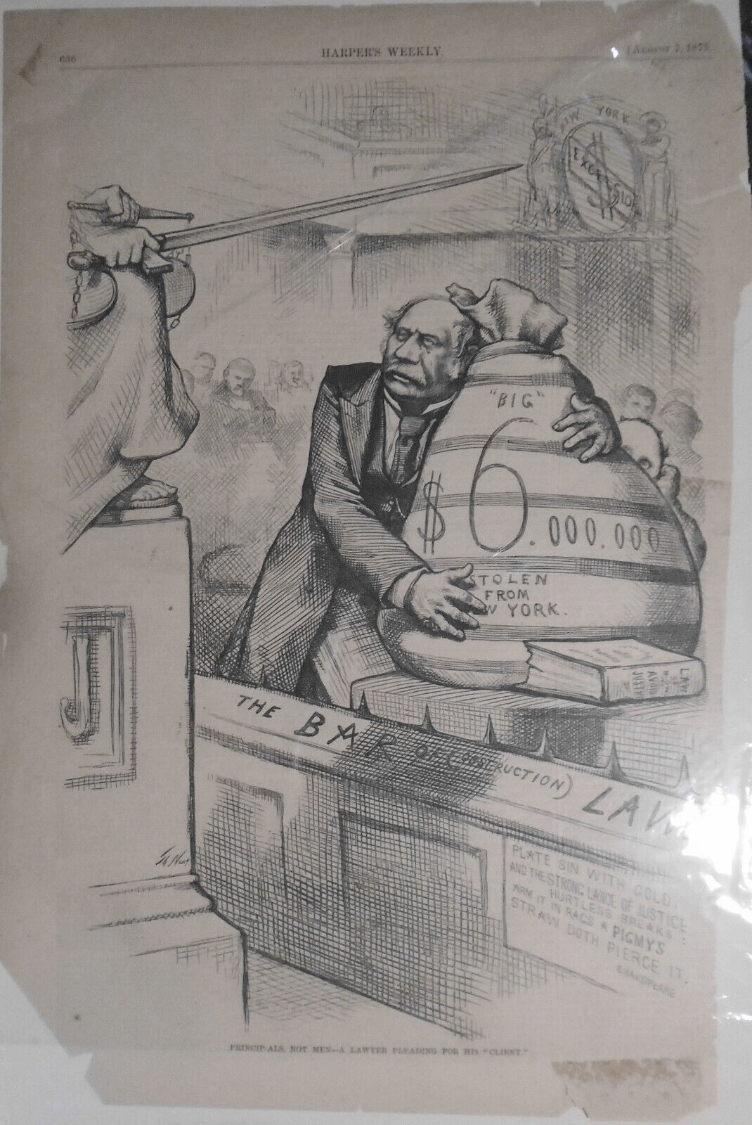 Principals, Not Men - Lawyer Pleading for His "Client"  - Harper's Weekly, 1875