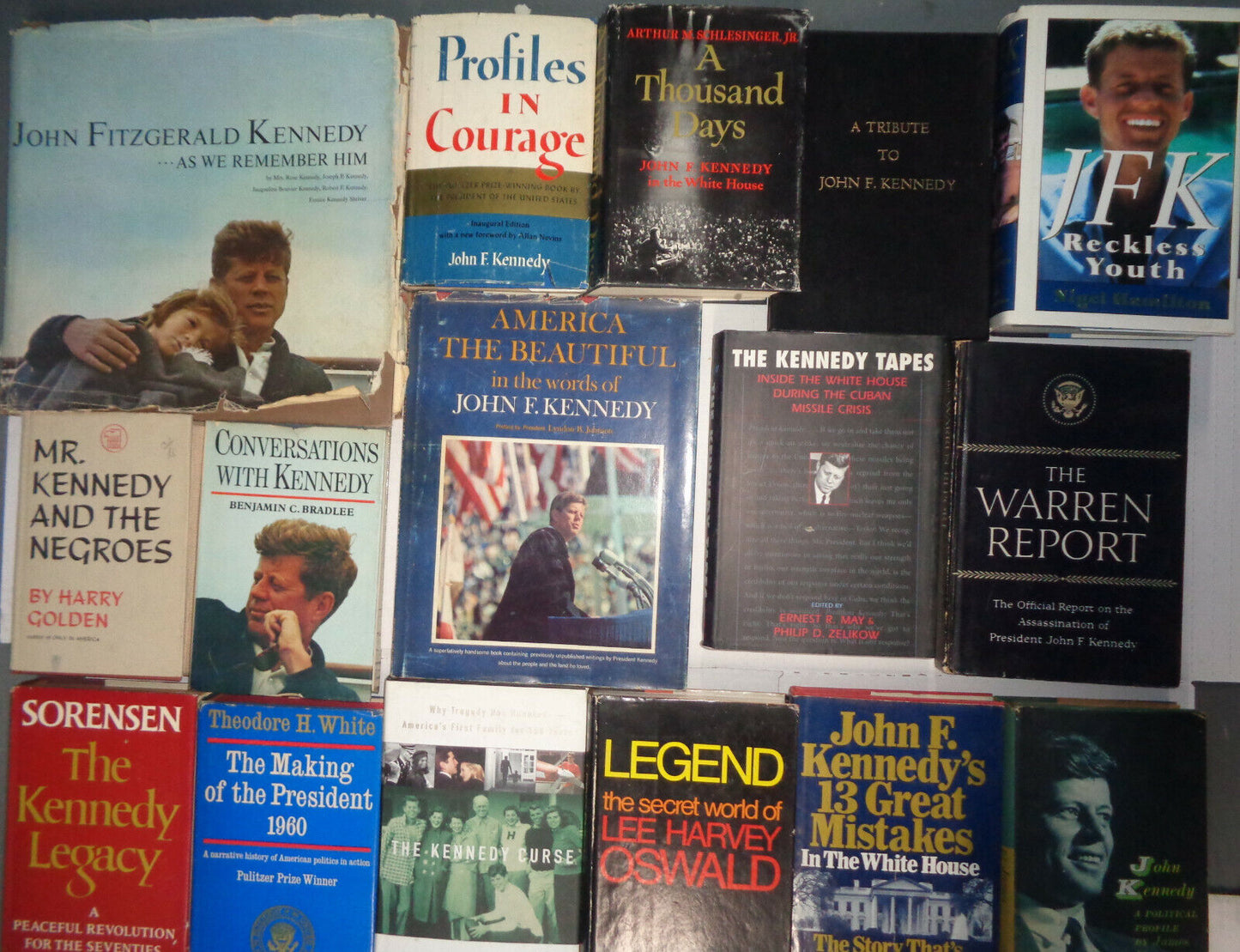 16 John F. Kennedy hardcovers - Profiles in Courage, 1000 Days, Reckless Youth..