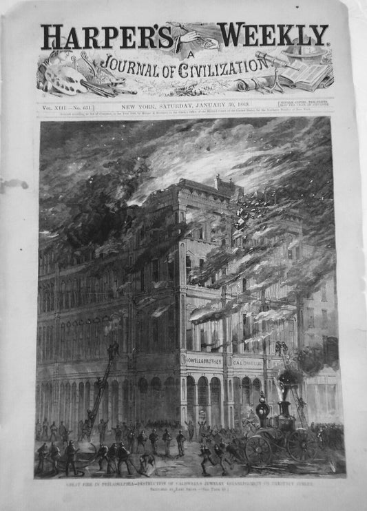 Great Fire in Philadelphia - Destruction of Caldwell's Jewelry. HW 1869 Original