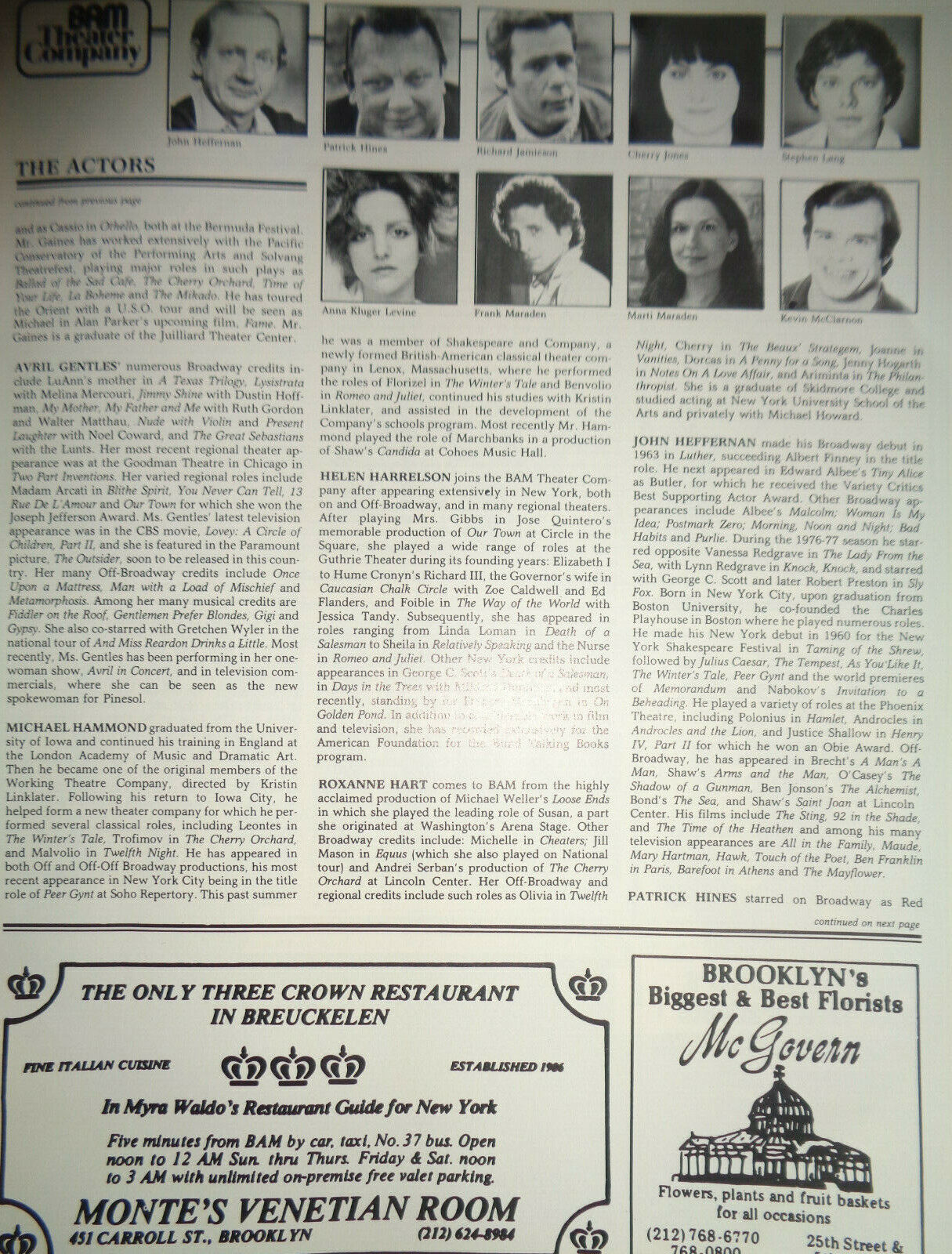 JOHNNY ON A SPOT by CHARLES MacARTHUR - PROGRAM - 1980 Brooklyn Academic Music