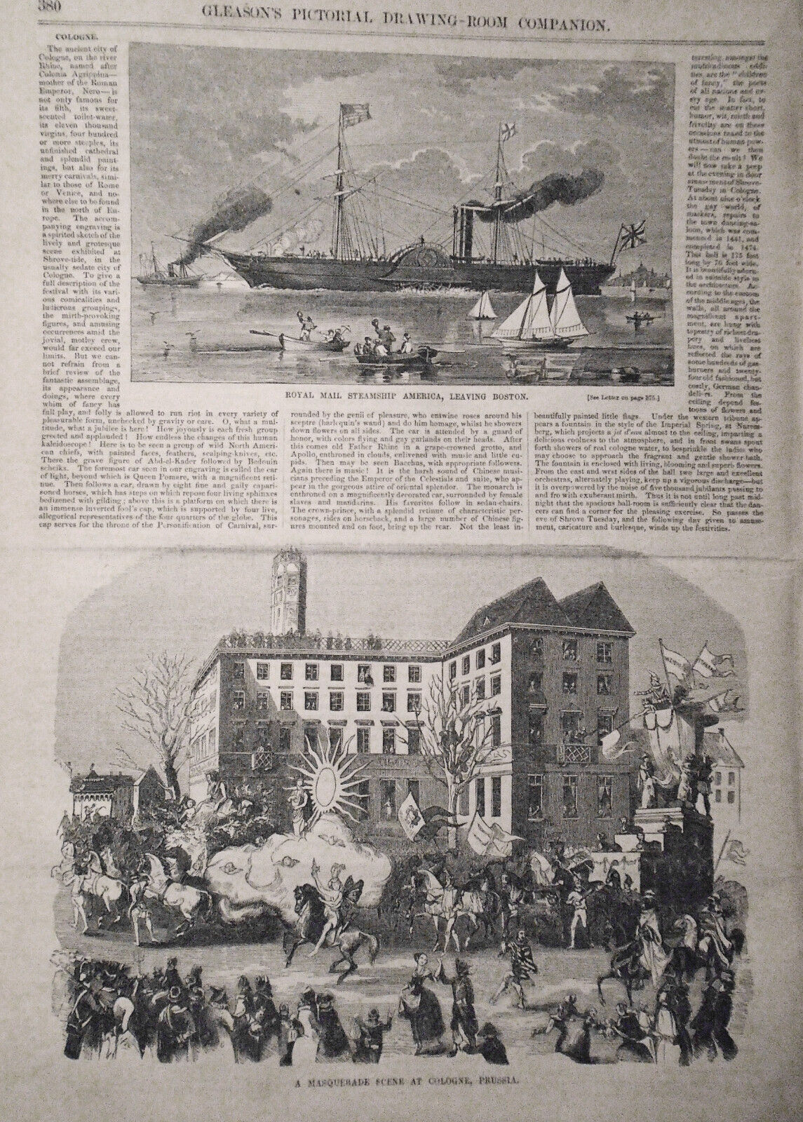 Gleason's Pictorial, June 17, 1854 - Marblehead, MA; Cologne; Great Chartreuse