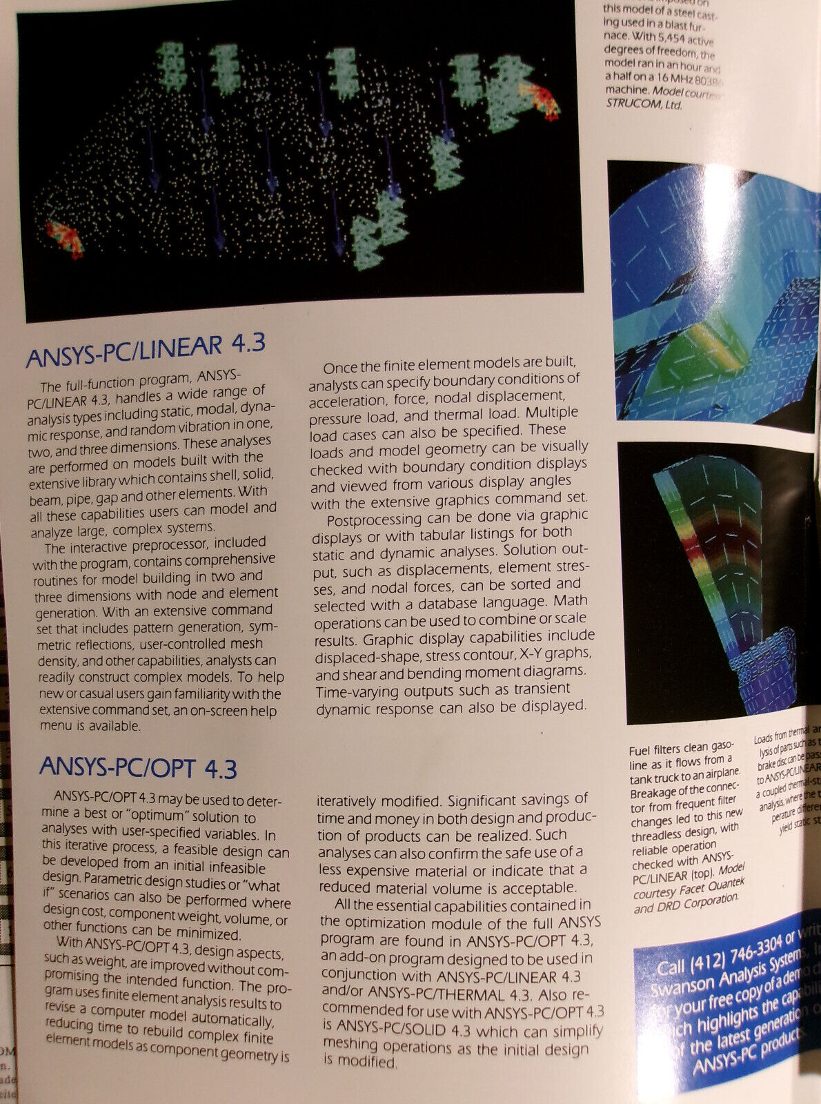 ANYSYS-PC Finite Element Analysis software Promo literature folder 1989.