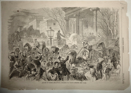 August In Town - Broadway, opposite St. Paul's Church. Harper's Weekly 8/27/1859