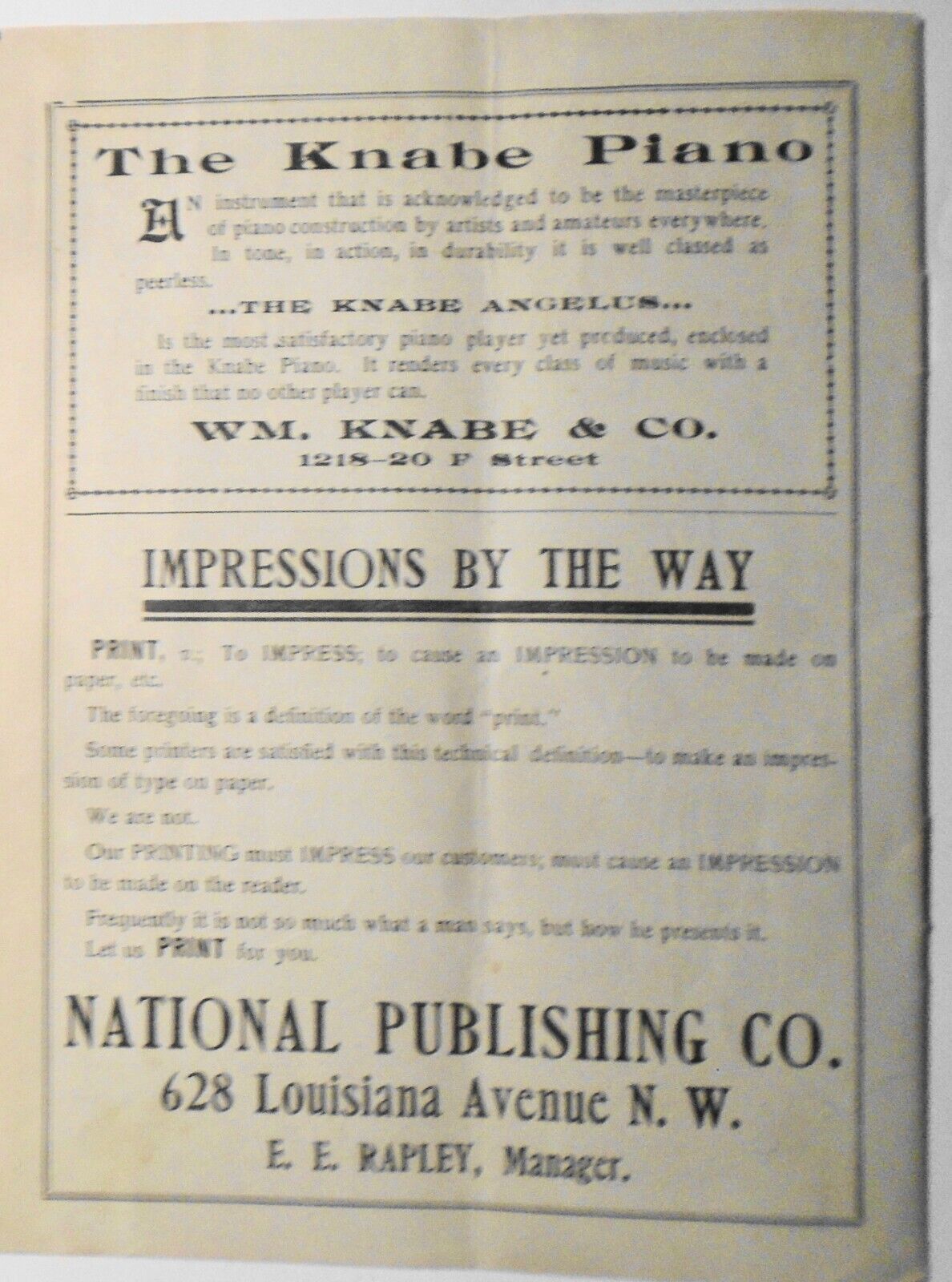 1905 New National Theatre - 2 Programs - Toast of the Town & Wolfville