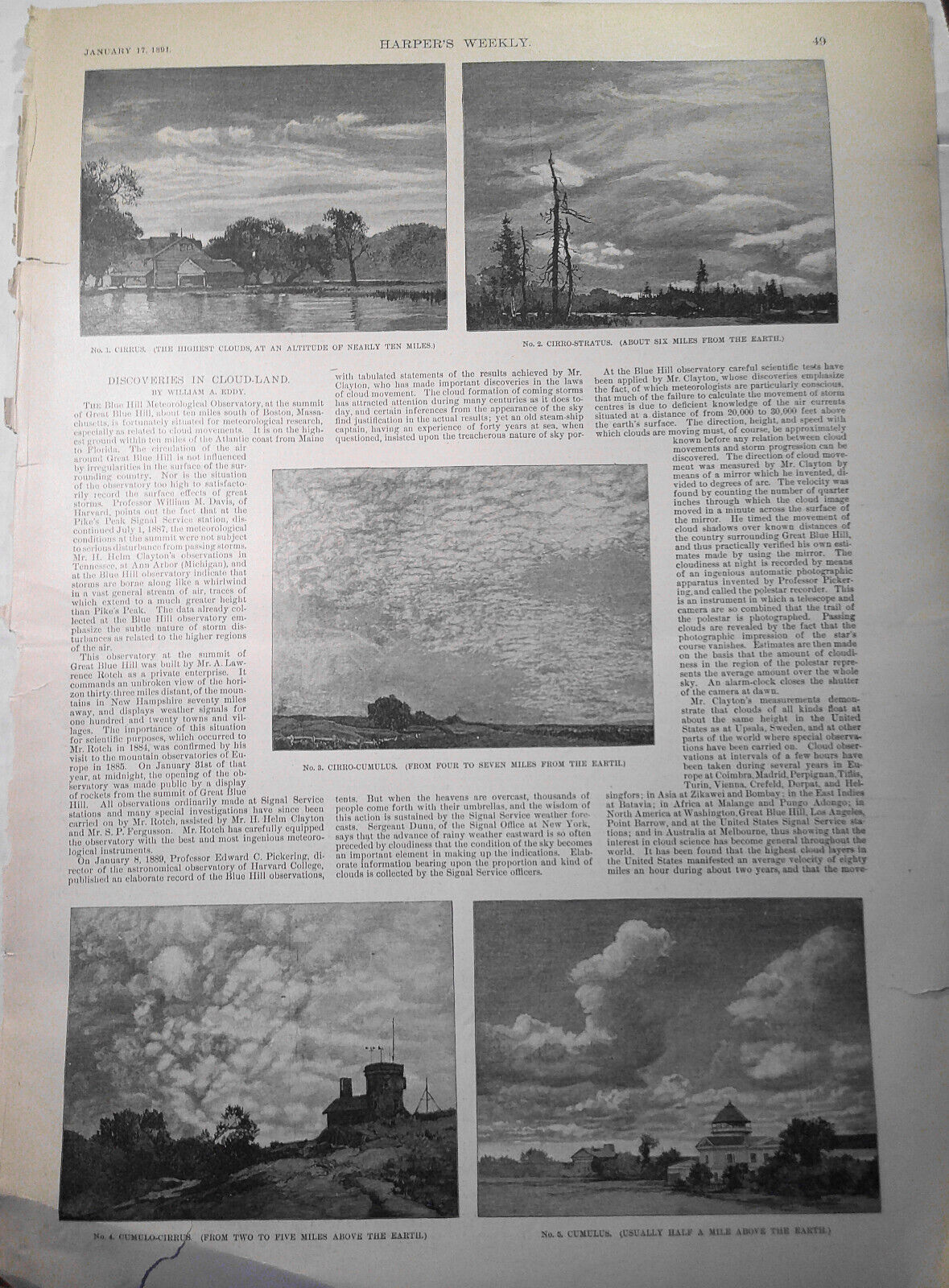 Discoveries in Cloud Land -  5 illustrations& story - Harper's Weekly, 1891