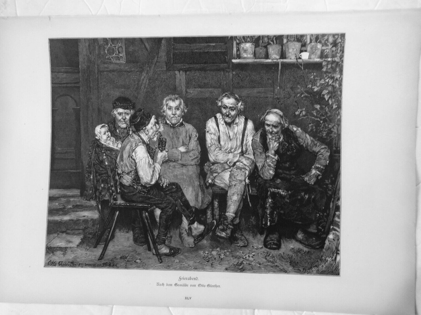 Feierabend, von  Otto Gunther  - 1886 - Original antique print.  [After work]