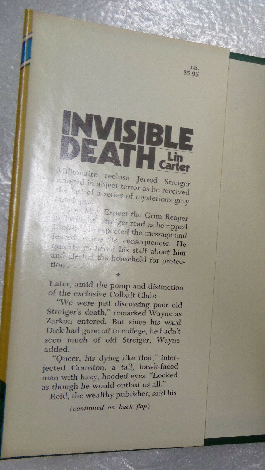 Invisible Death by Lin Carter (Hardcover) First Edition 1975 - Zarkon series