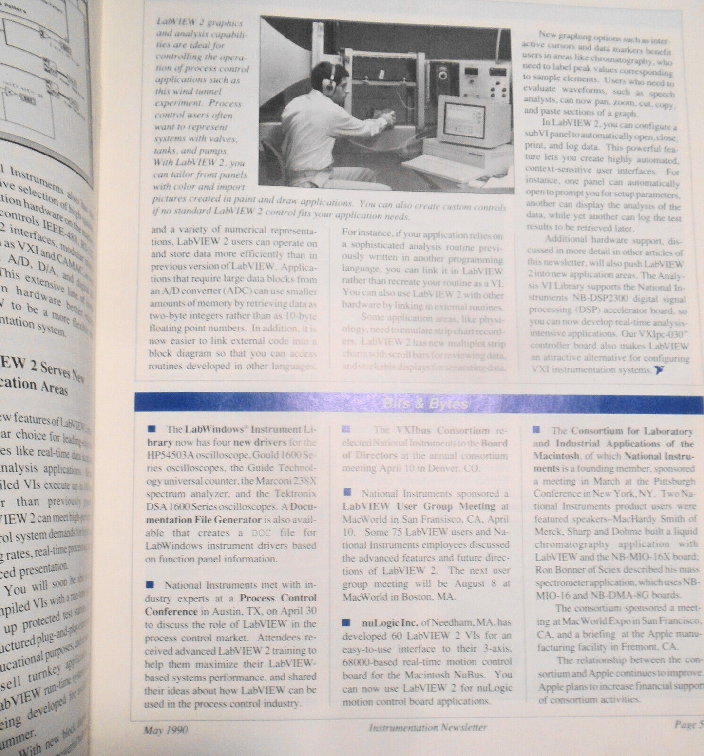 Instrumentation Newsletter, by National Instruments -  May 1990. LabVIEW 2, etc.