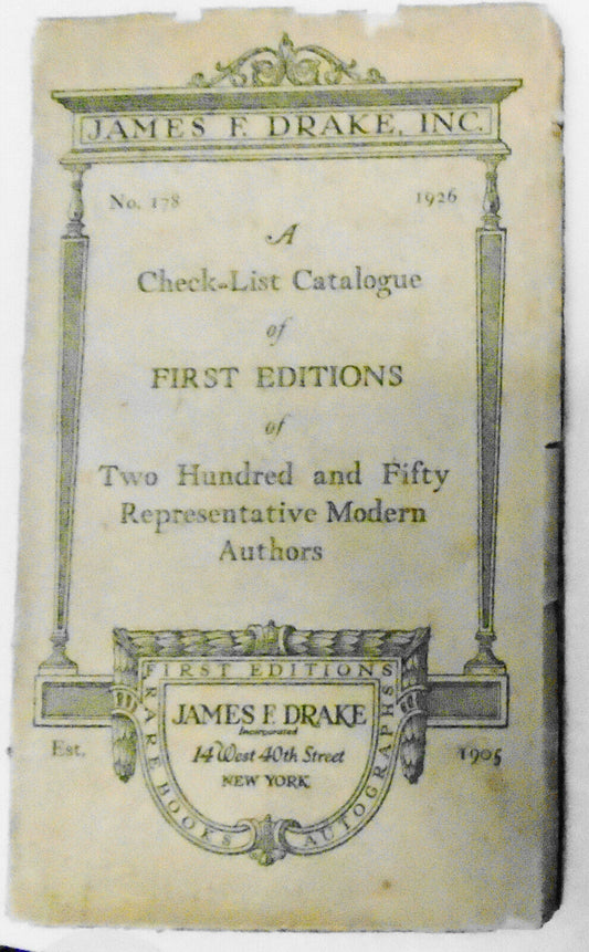 1926 James F. Drake : A Check-list Catalogue Of First Editions - No. 178