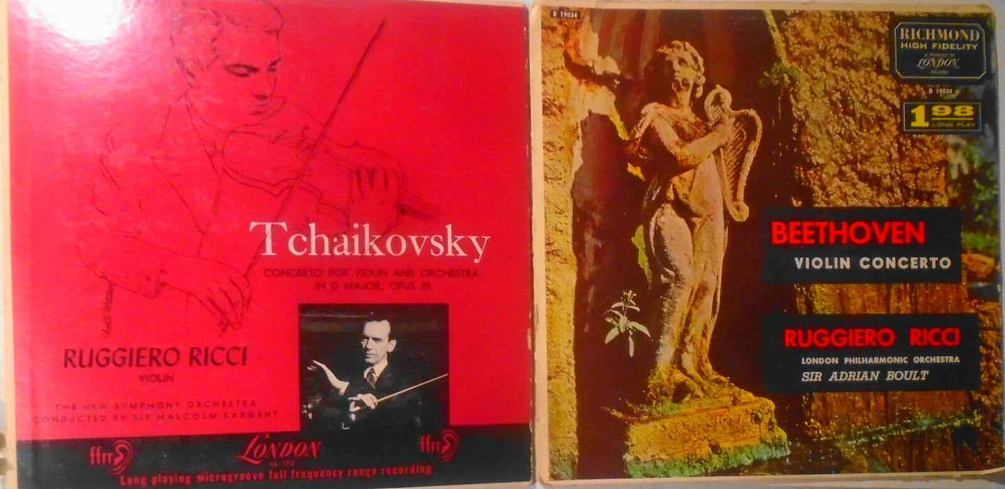Ruggiero Ricci, violin : 2 vinyl LPs lot : Tchaikovsky, Beethoven