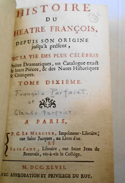 1747 Histoire Du Theatre Francois Tome 10. Moliere: Misantrope, Tartuffe; Racine