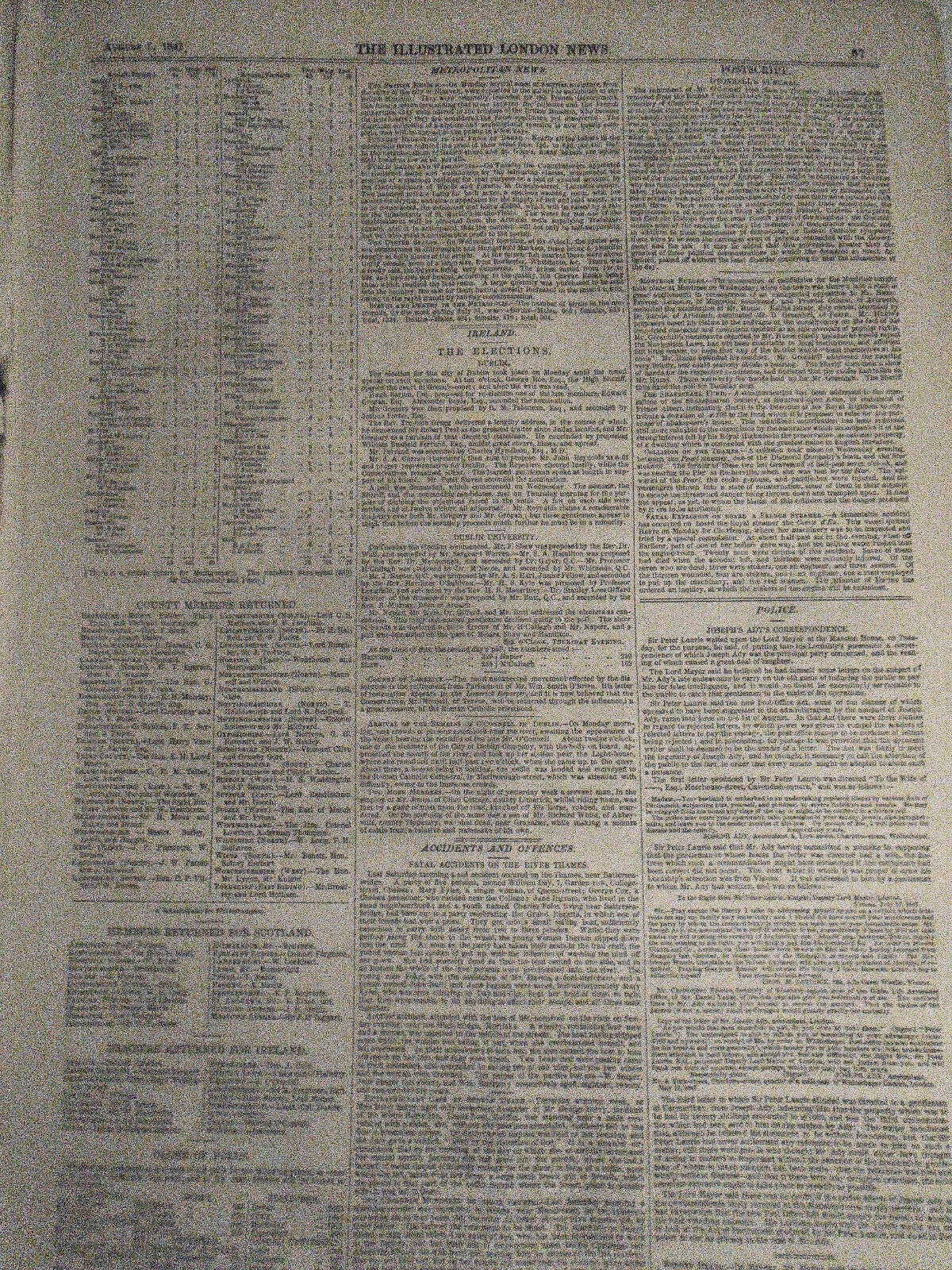 The Illustrated London News August 7, 1847. Middlesex elections; Oyster dredging