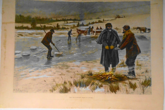 1893  The Ice Harvest, by A. B. Frost. Hand-colored. 24" X 16", original print