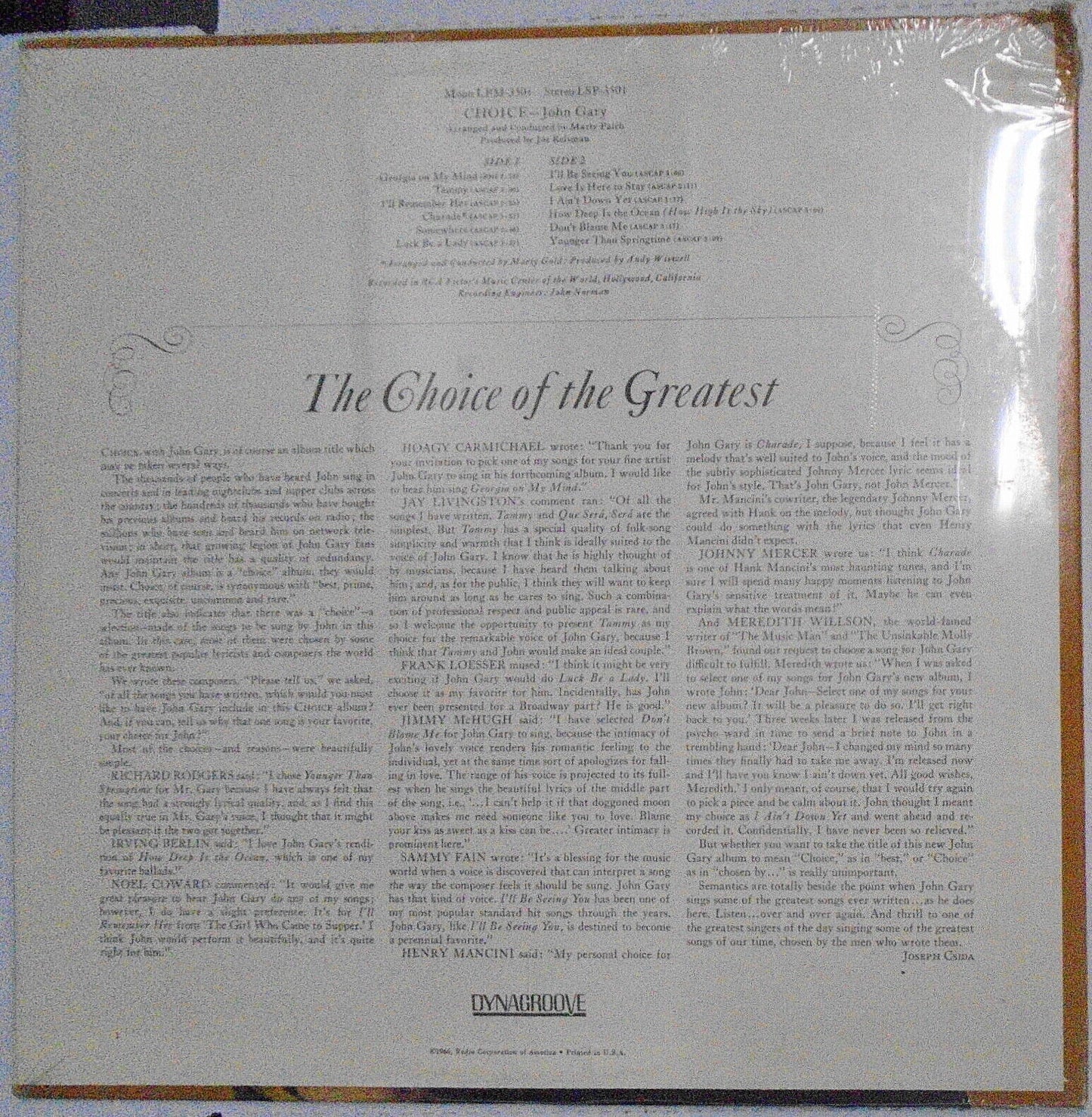 1966 Choice *, by John Gary - LP -- RCA Victor Records LPM 3501