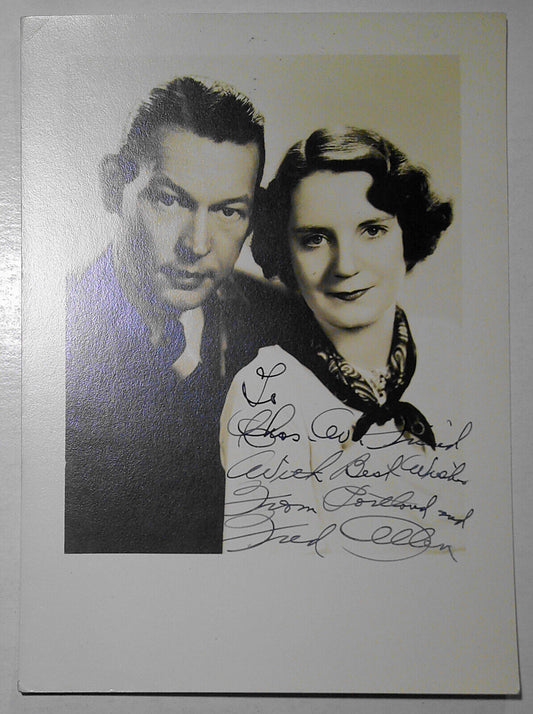 Vintage Fred Allen and Portland Hoffa original Hand Signed and inscribed Photo