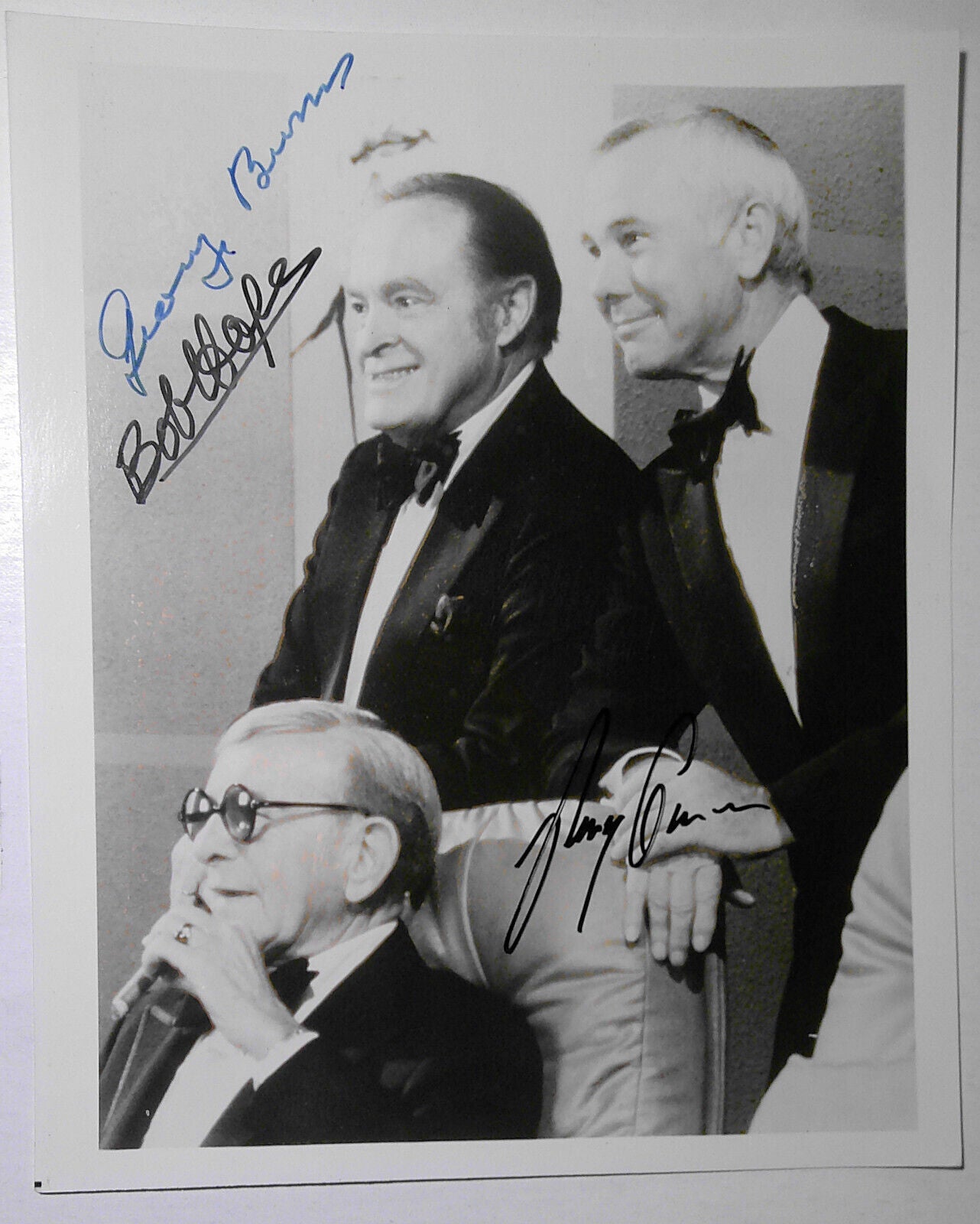 Bob Hope, George Burns, and Johnny Carson SIGNED Photo 8x10 Hand-signed original