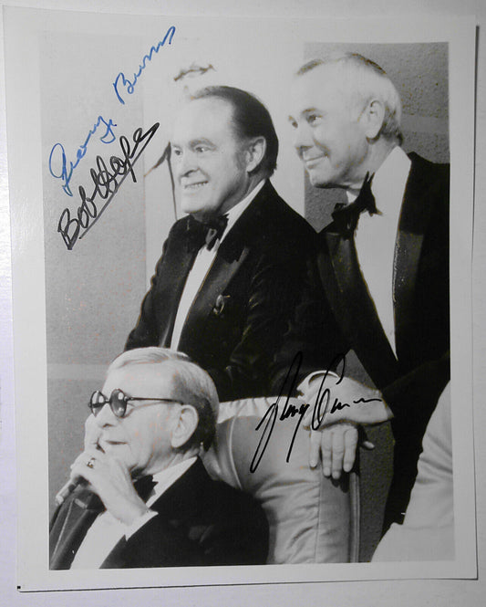 Bob Hope, George Burns, and Johnny Carson SIGNED Photo 8x10 Hand-signed original