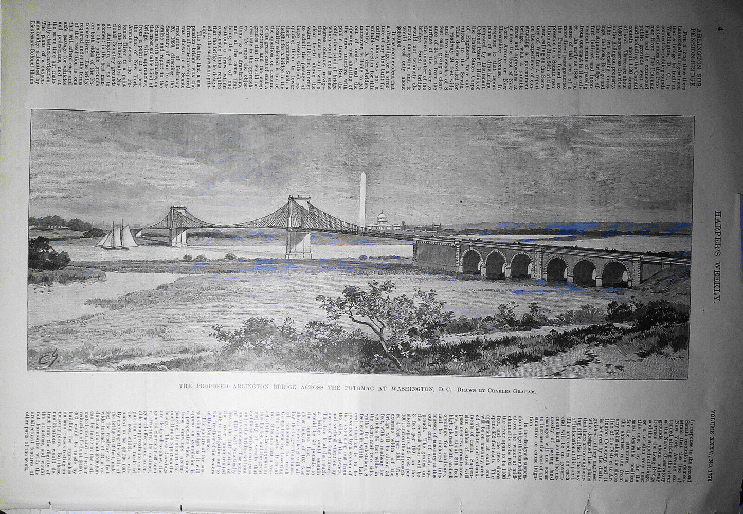 Proposed Arlington Bridge Across the Potomac, Washington DC Harper's Weekly 1891