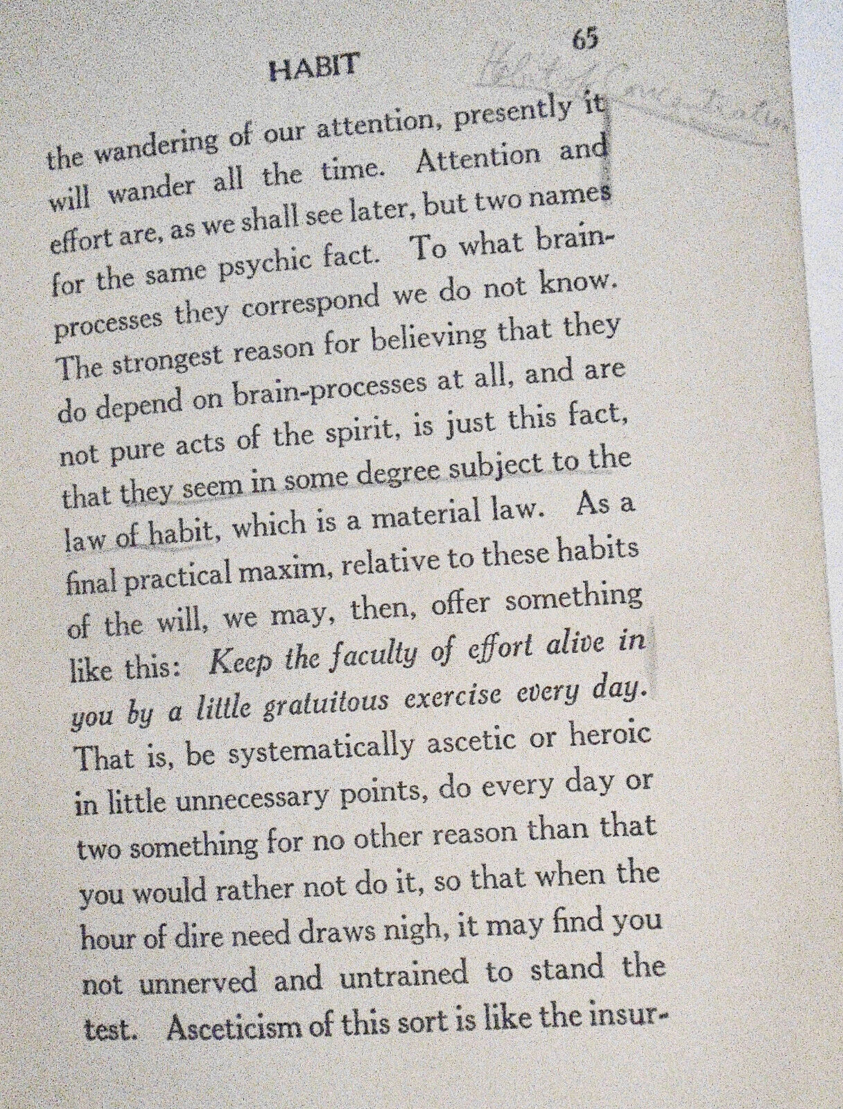 William James: Habit SIGNED by Robert S Mulliken Nobel Prize winner in Chemistry