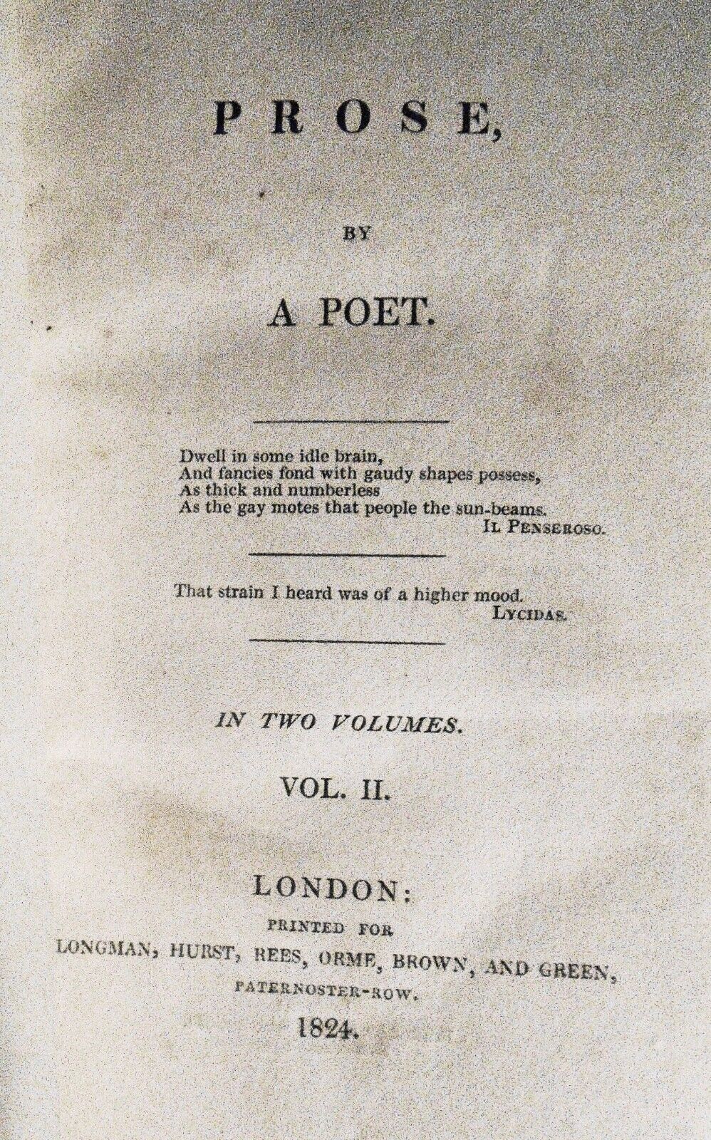 1824 Prose, by a poet - by James Montgomery. 2 Volumes set. 1st & only edition.