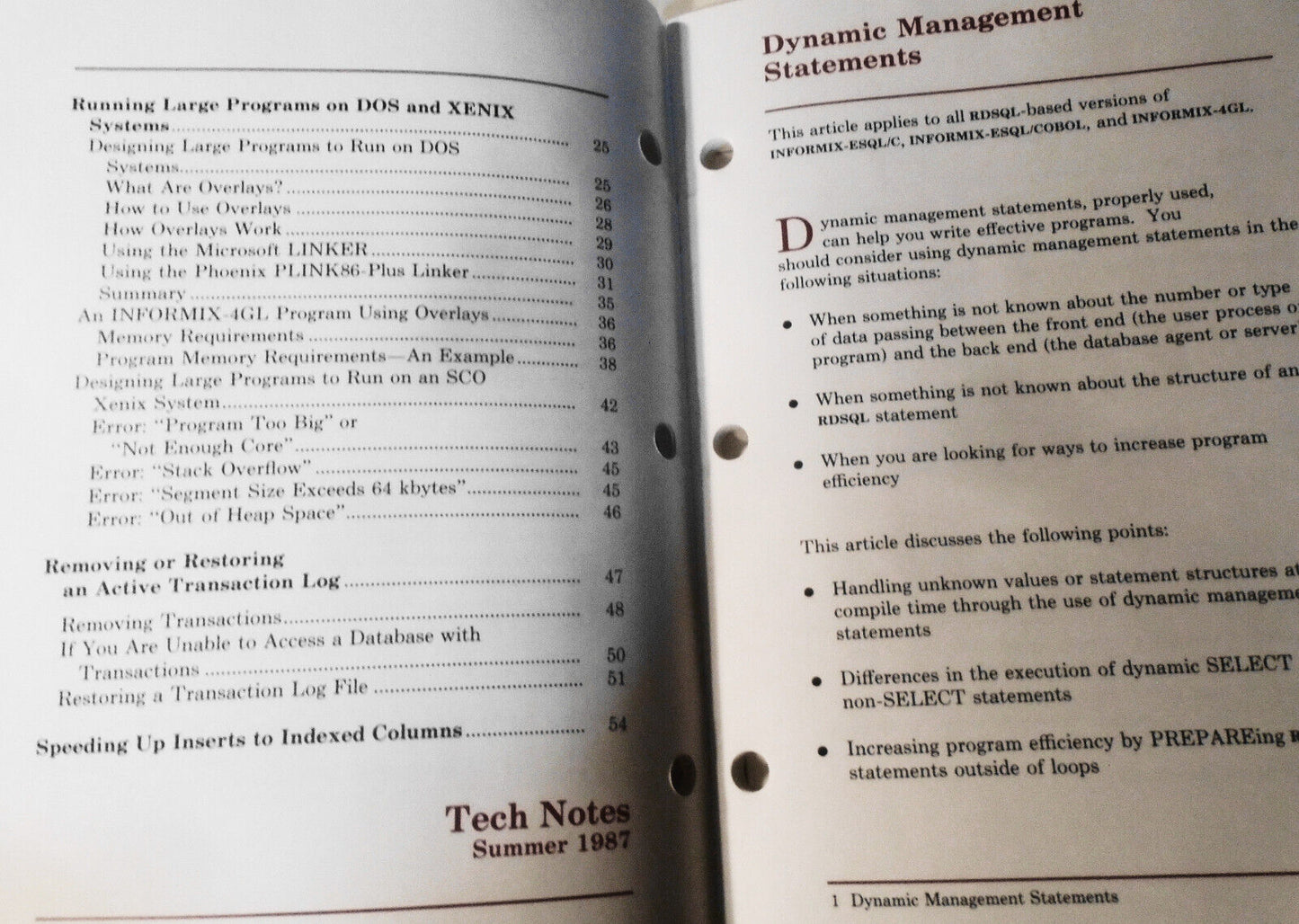 Informix Tech Notes, Summer 1987