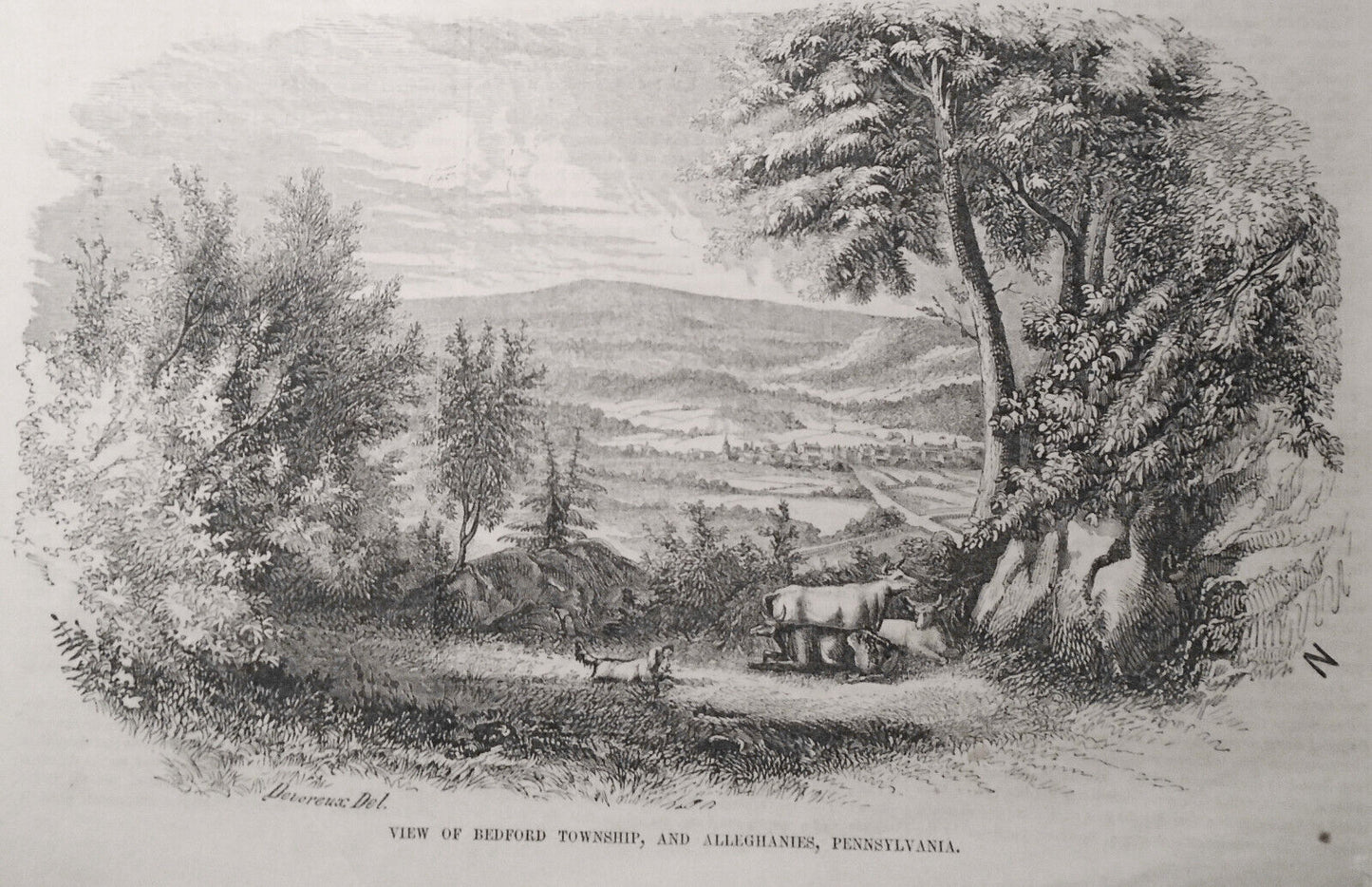 1854 Lake George From Top of Fort George Caldwell Village + Bedford Township PA