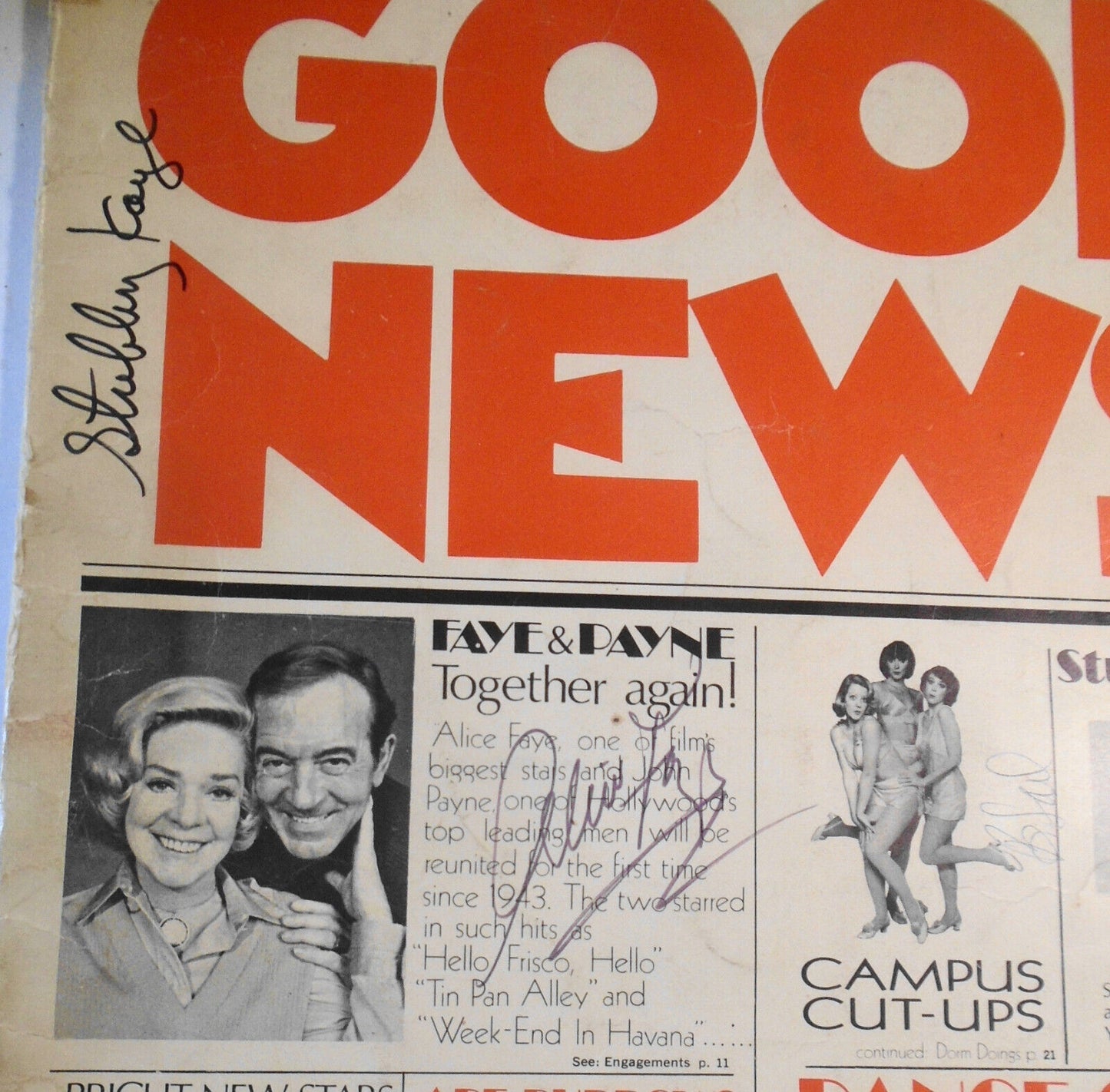 SIGNED Alice Faye & Stubby Kaye, et al   Good News souvenir Program, 1974