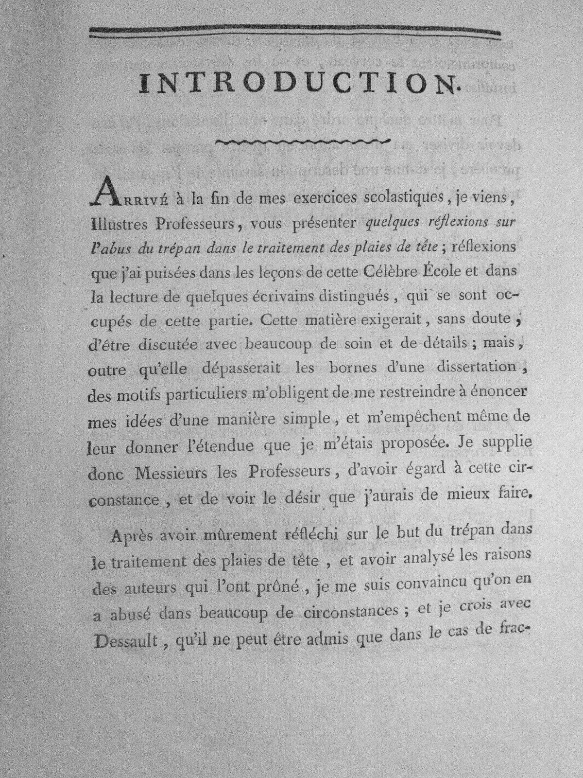 1807 Quelques réflexions sur l'abus du trépan dans traitement plaies de tete