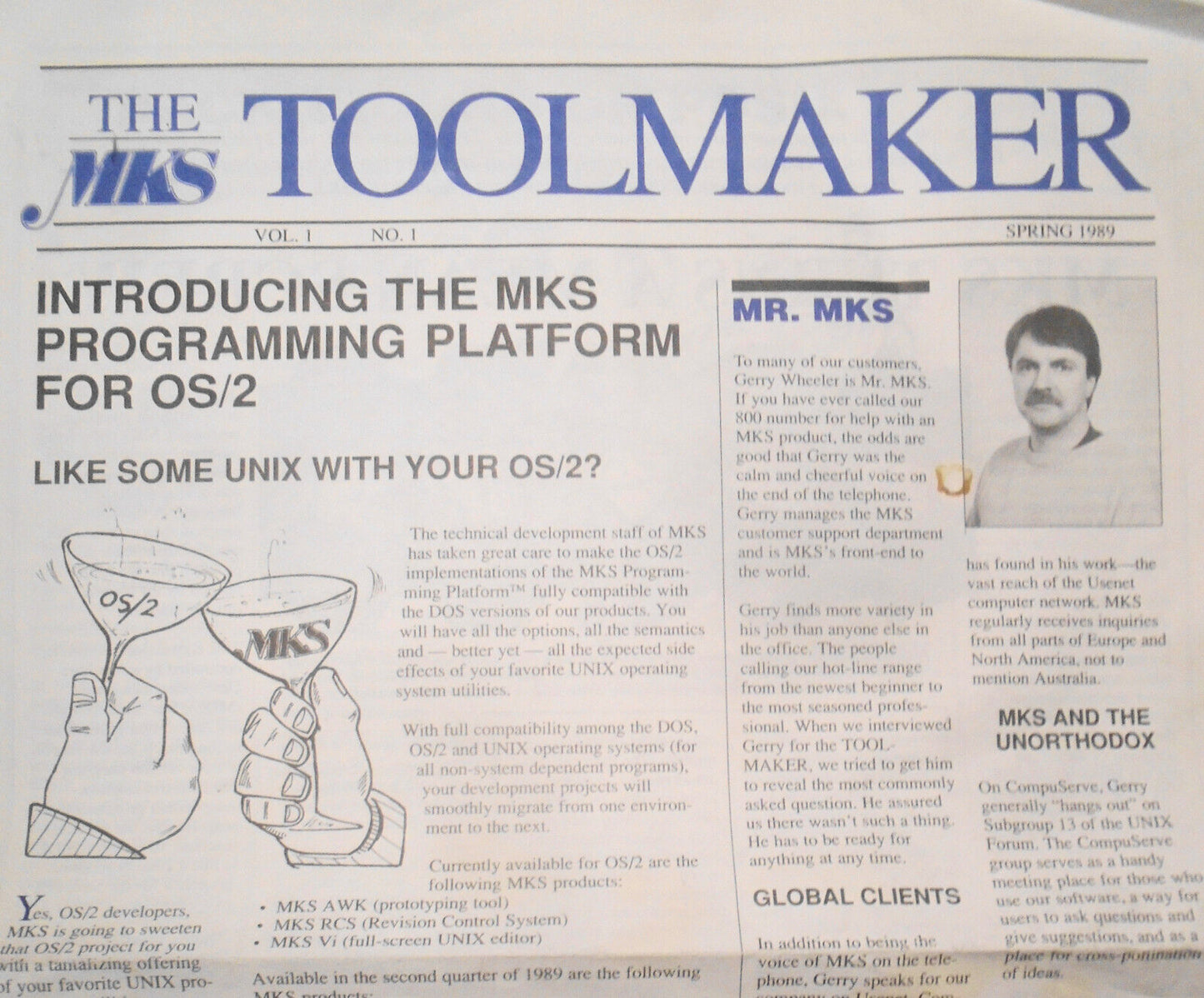 The MKS Toolmaker, Vol. 1, No. 1, Spring 1989 - UNIX to DOS & OS/2, MKS Toolkit