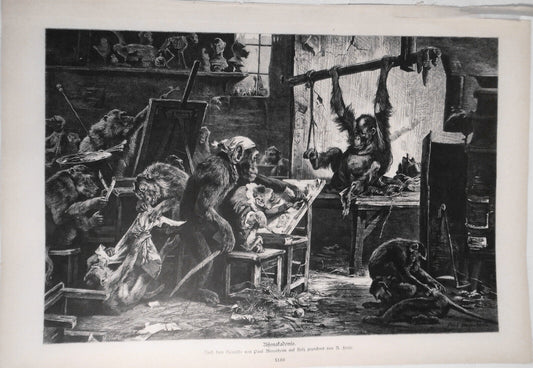 Monkey academy - by Paul Meyerheim -- 1882