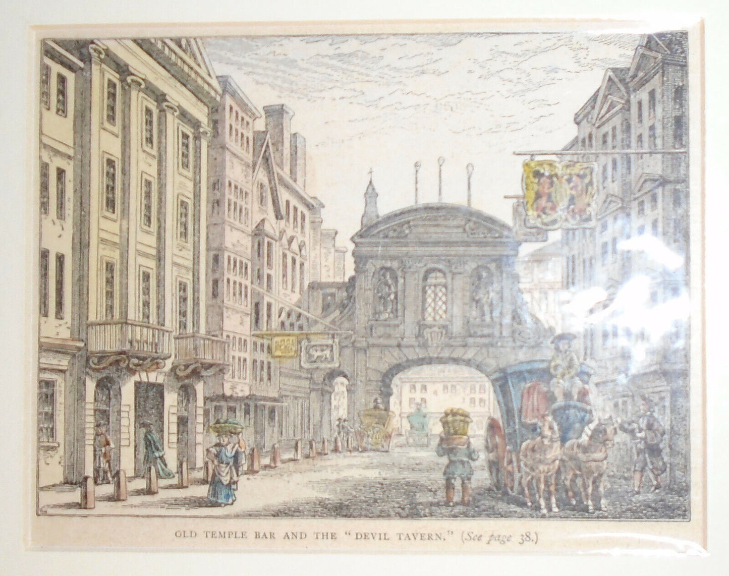Old Temple Bar and the "Devil Tavern." 1897. Original hand-colored print