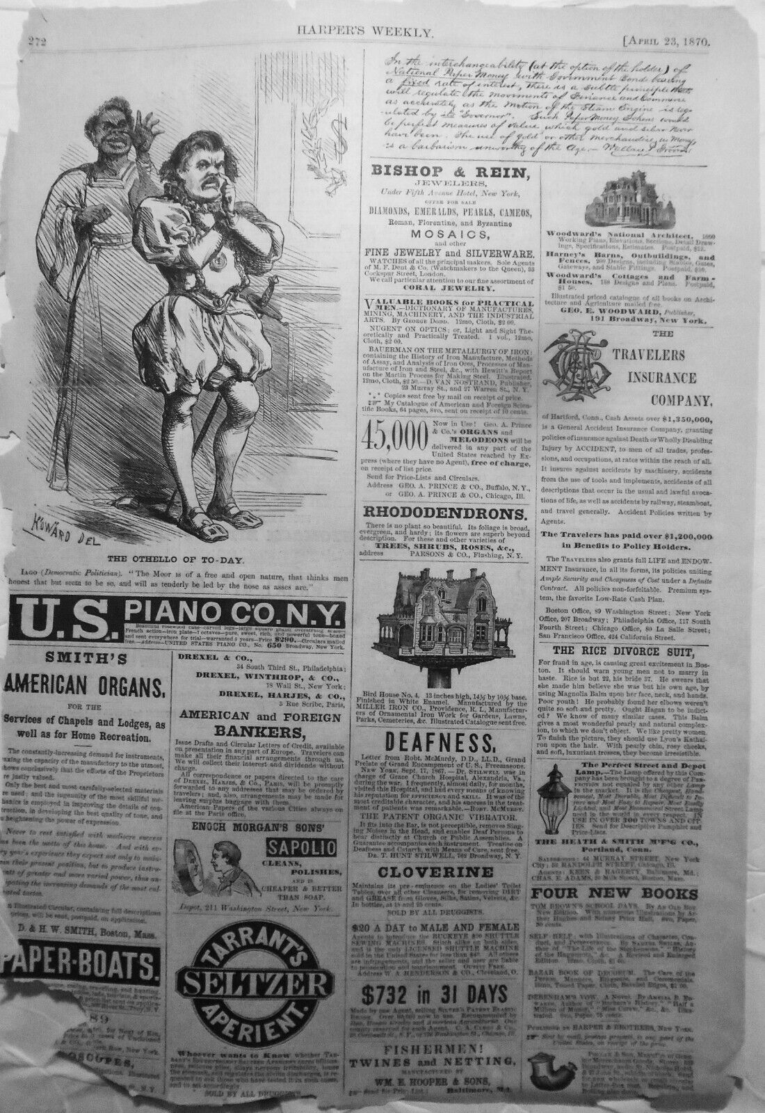 The Othello of Today.  Harper's Weekly, April 23, 1870 [Slavery, reconstruction]