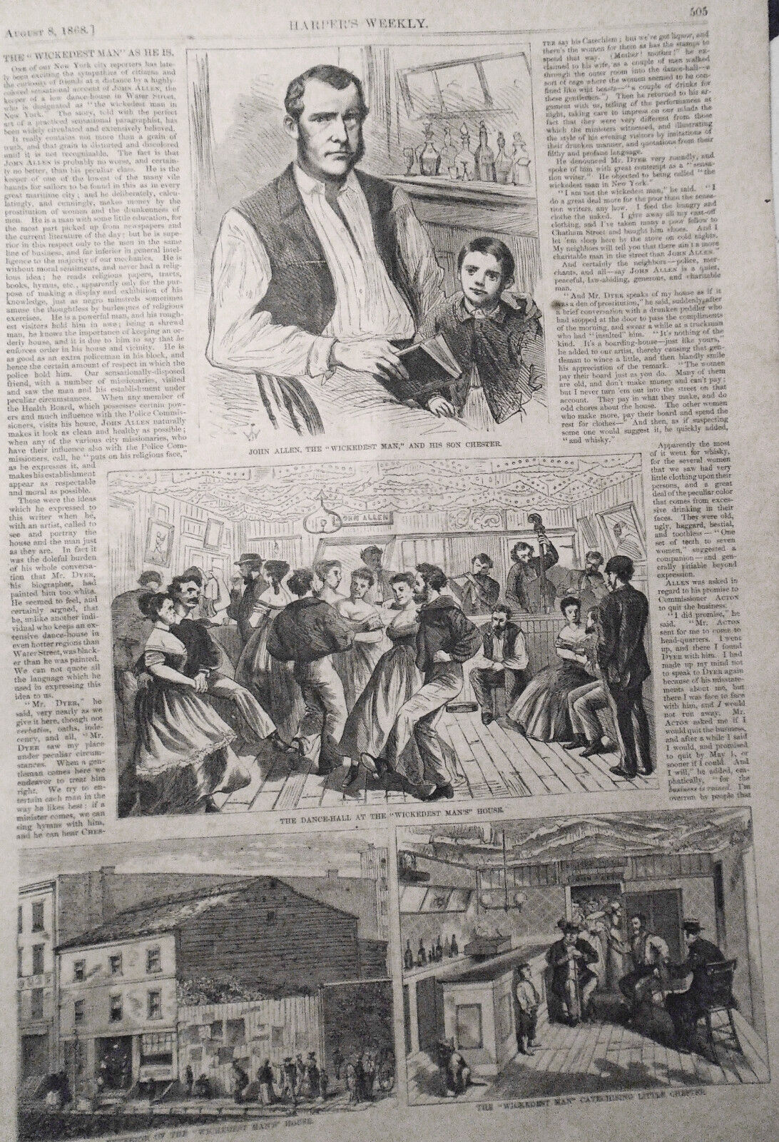 Harper's Weekly August 8, 1868 - Original - Maryland Flood; Polar Bear Hunt, etc