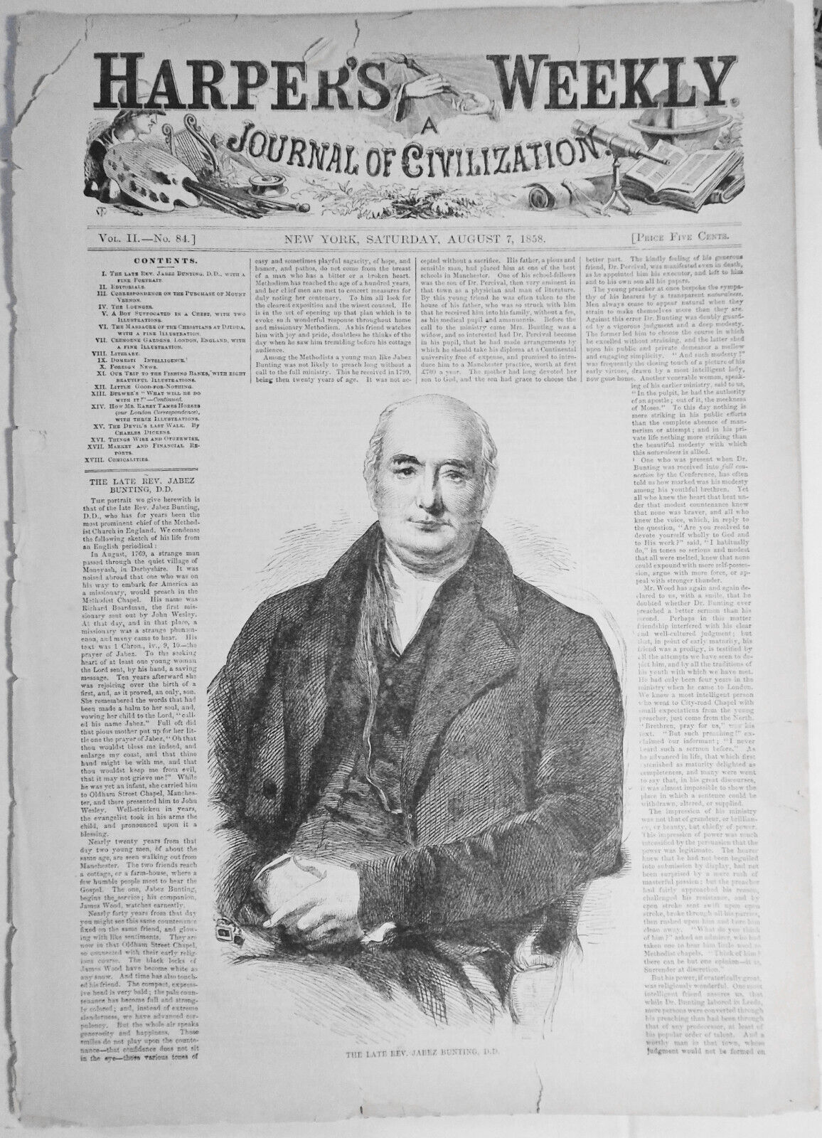 Harper's Weekly, August  7,  1858 - Massacre of Christians; Horse-Tamer,  etc.