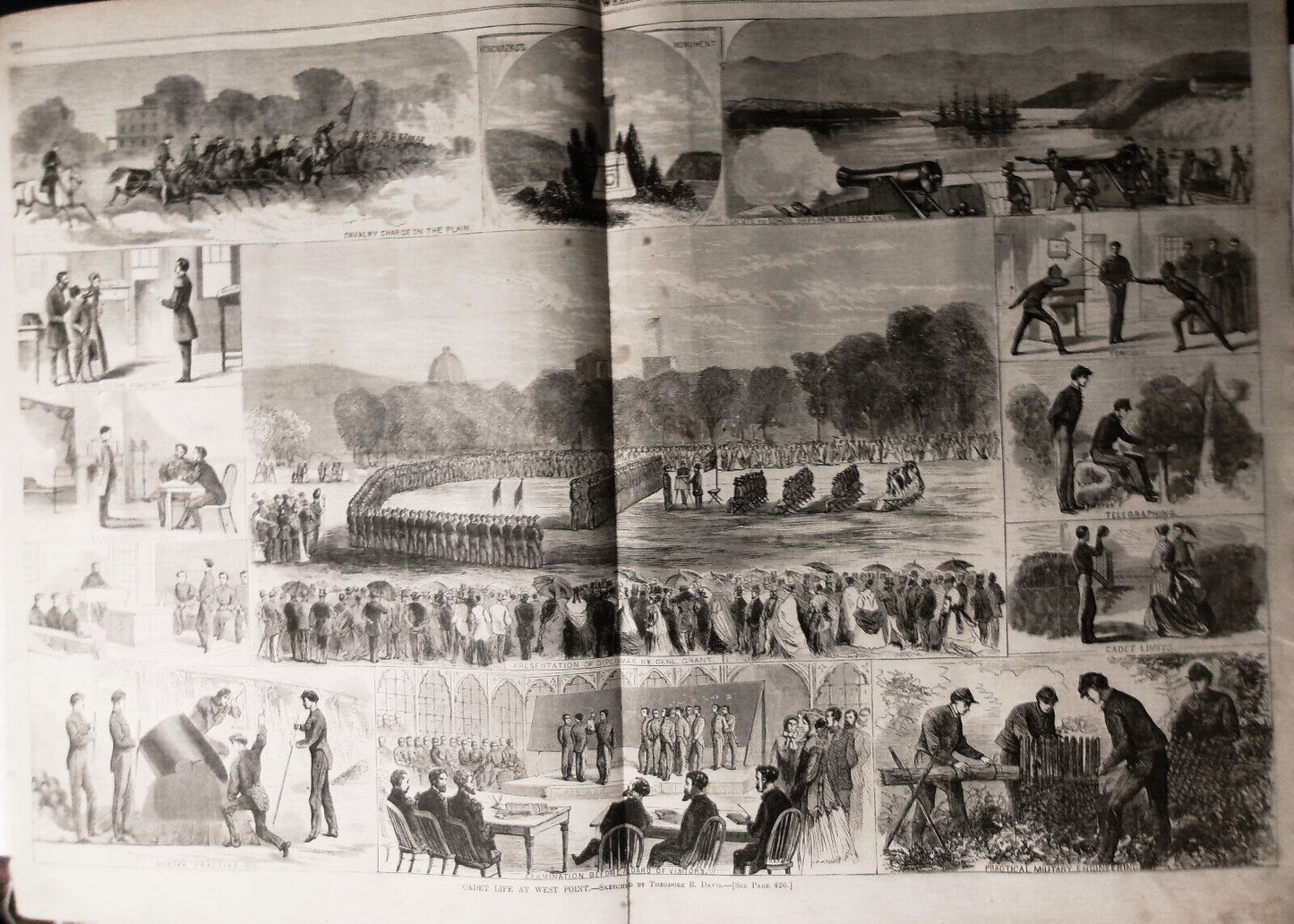 Cadet Life at West Point - Harper's Weekly July 4, 1868 - Double page print