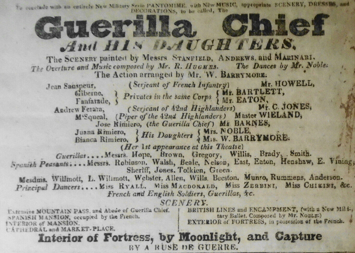 1827 Virginius, Broadside Playbill - Theatre Royal UK. Barrymore, Macready, Kean