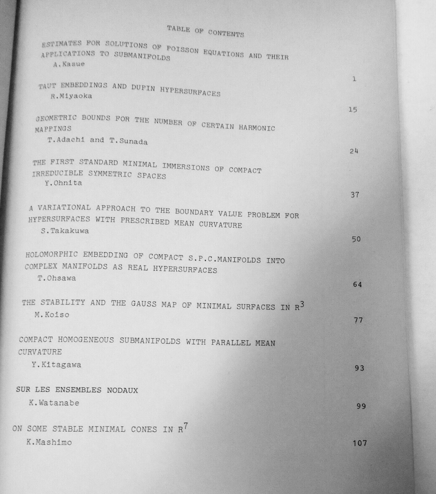 Lecture Notes in Mathematics Ser.: Differential Geometry of Submanifolds : 1984